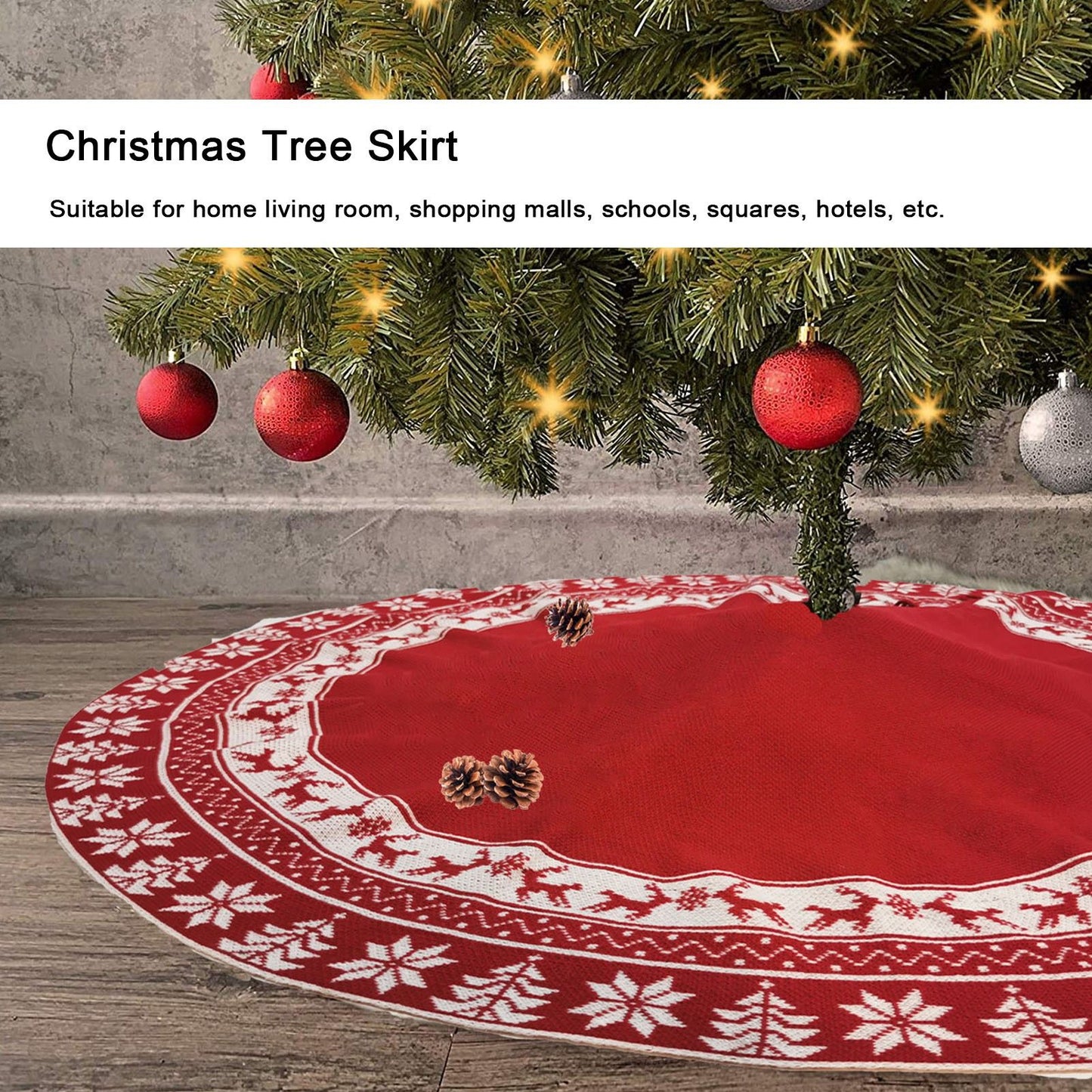 Knitted Christmas Tree Skirt Reusable Xmas Tree Stand Mat Floor Protector Home Party DecorationRed V1294-YM0523-3115210223911