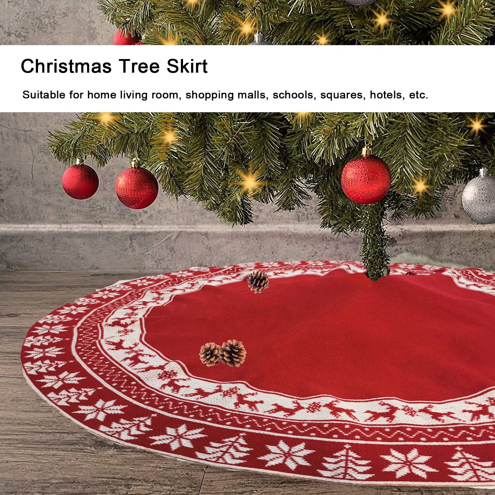 Knitted Christmas Tree Skirt Reusable Xmas Tree Stand Mat Floor Protector Home Party DecorationRed V1294-YM0523-3115210223911