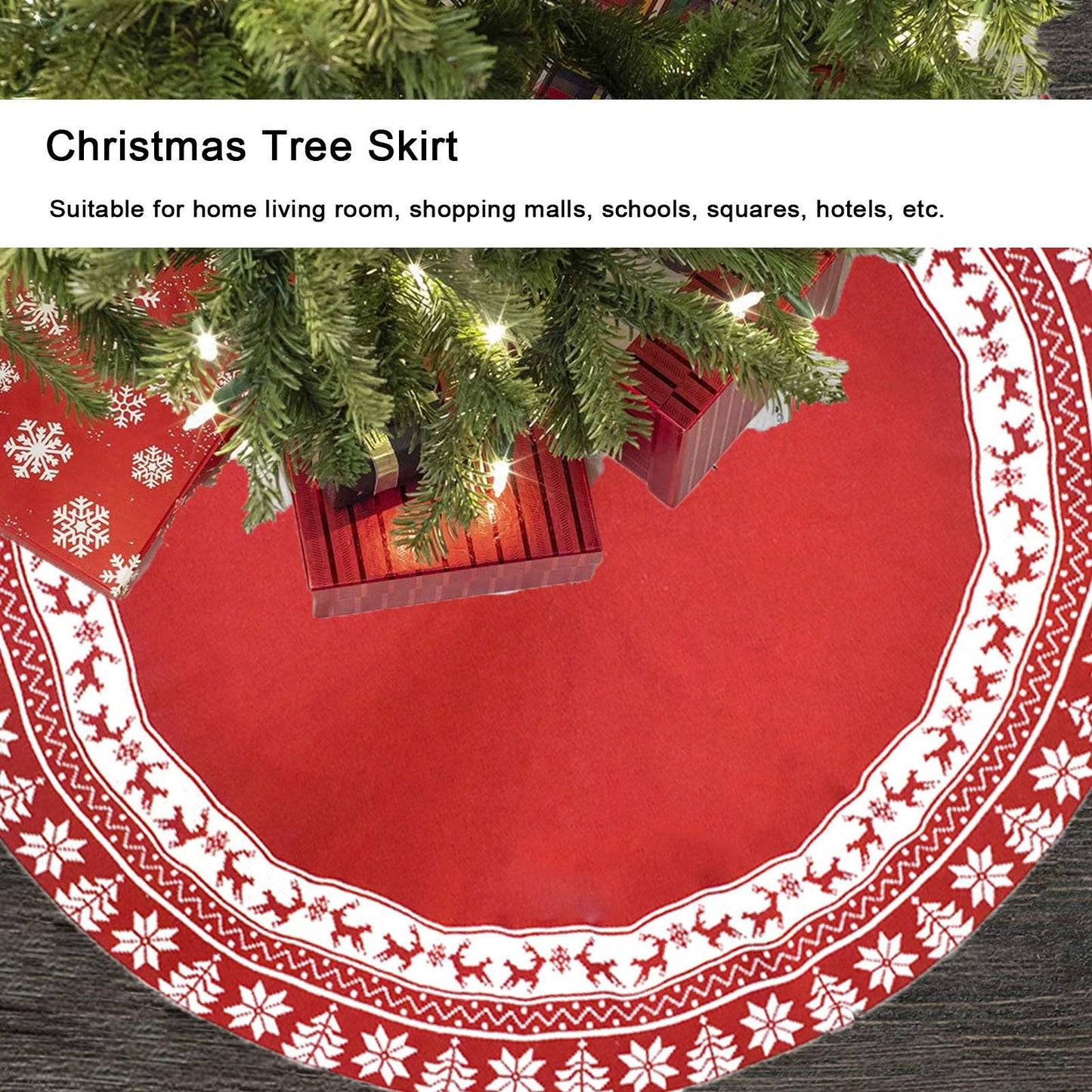 Knitted Christmas Tree Skirt Reusable Xmas Tree Stand Mat Floor Protector Home Party DecorationRed V1294-YM0523-3115210223911