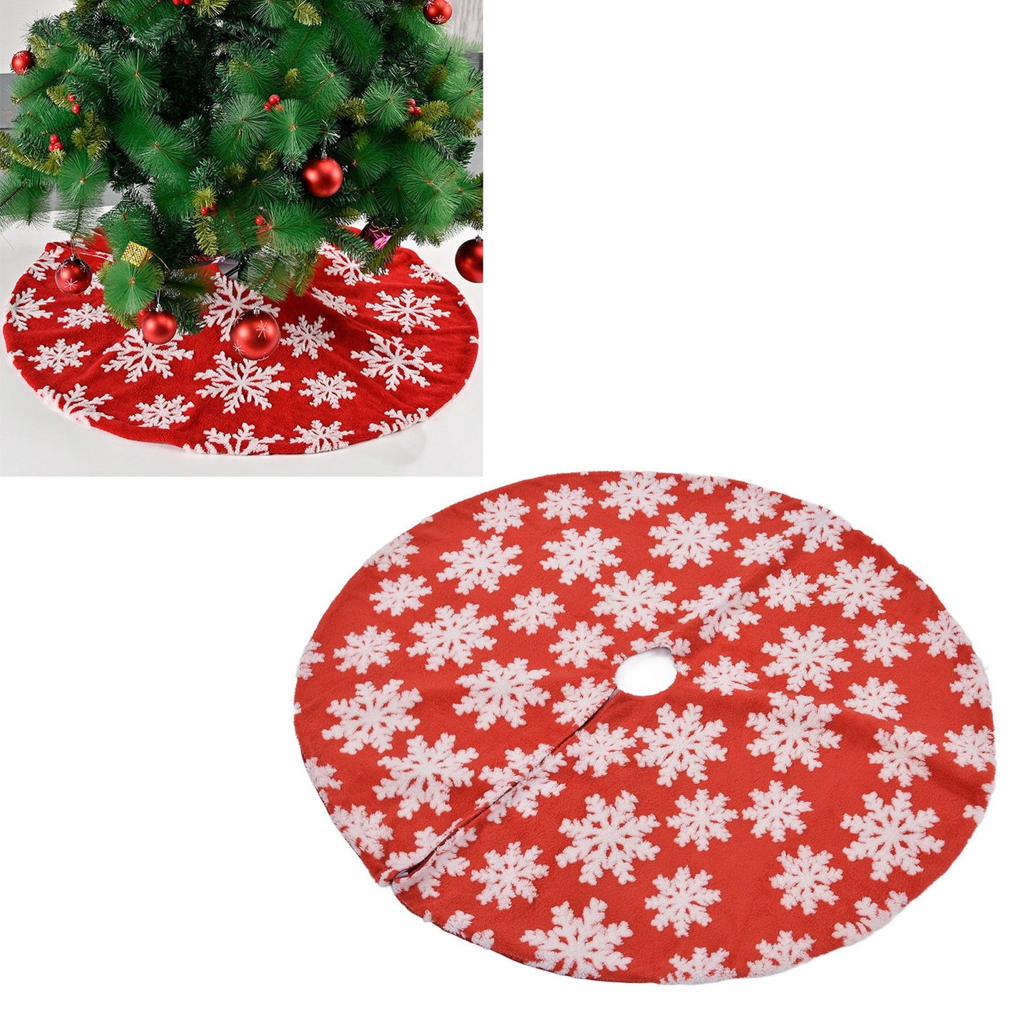 Christmas Tree Skirt White Snowflake Pattern Xmas Tree Mat for Holiday Party Decorations122cm/48.0in V1294-YM0523-3115210224011