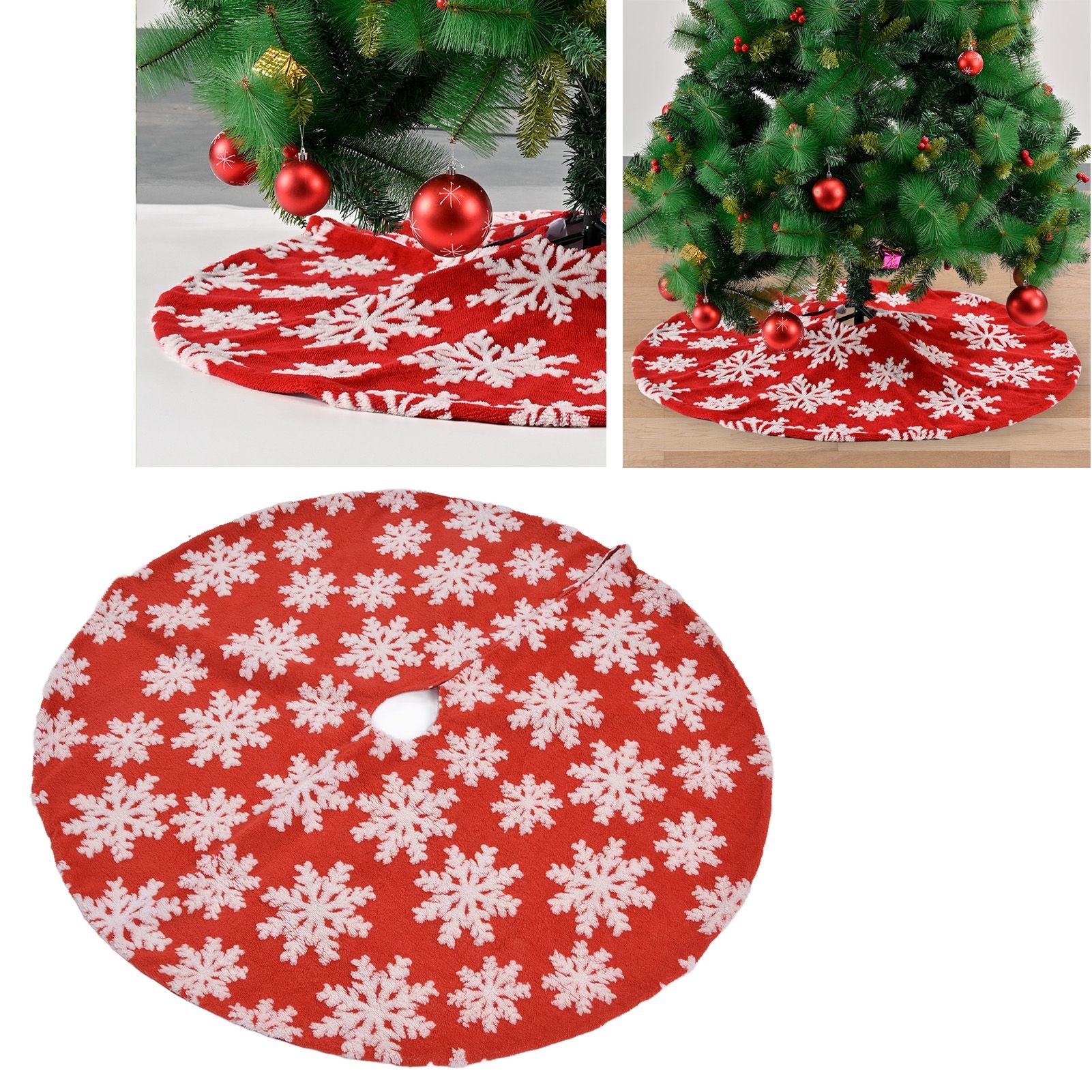 Christmas Tree Skirt White Snowflake Pattern Xmas Tree Mat for Holiday Party Decorations122cm/48.0in V1294-YM0523-3115210224011