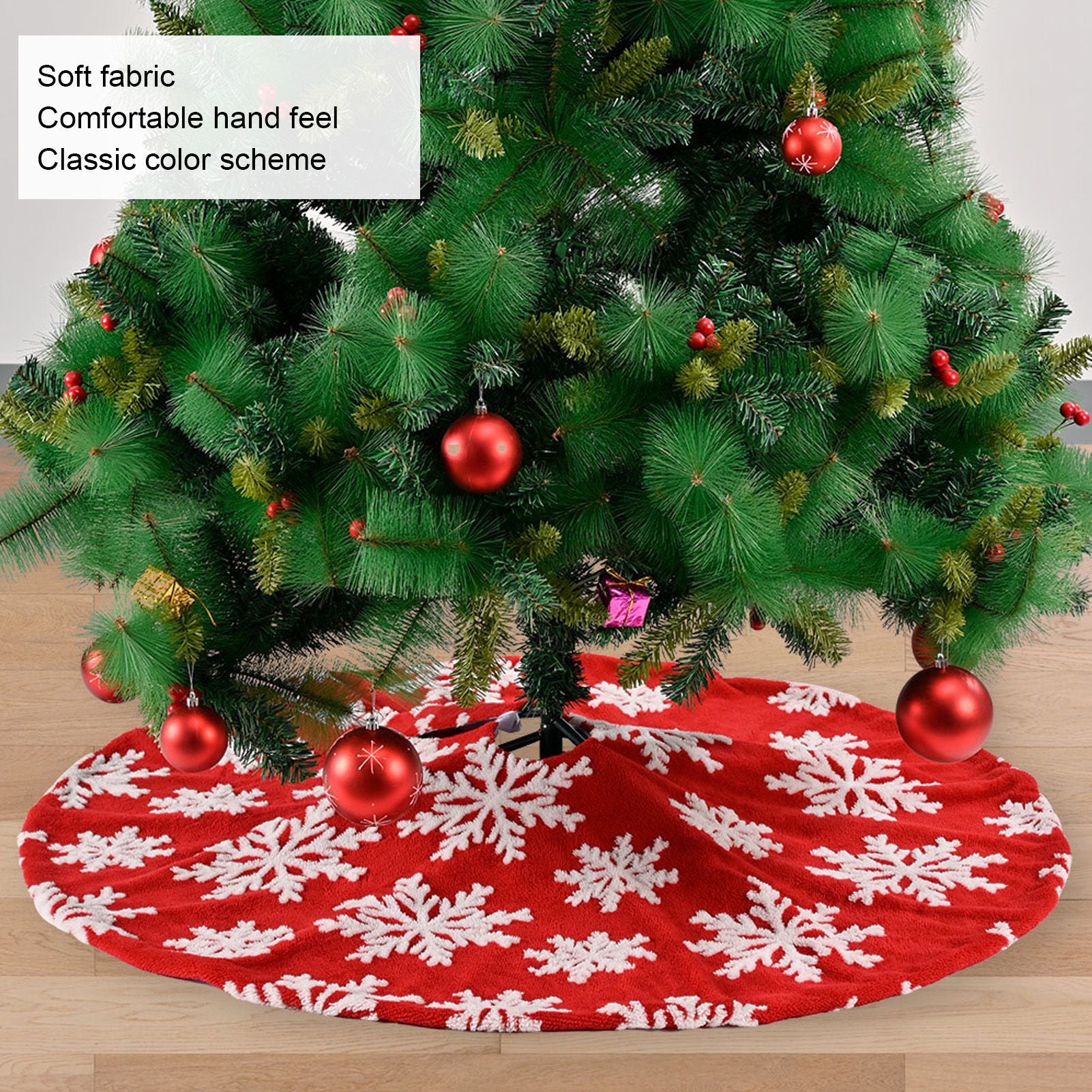Christmas Tree Skirt White Snowflake Pattern Xmas Tree Mat for Holiday Party Decorations122cm/48.0in V1294-YM0523-3115210224011