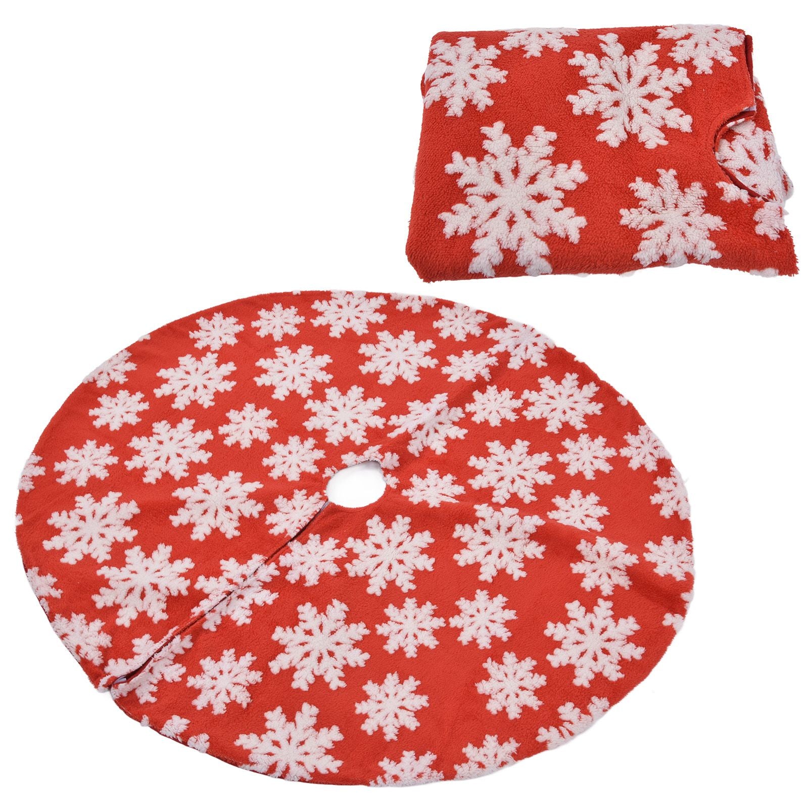 Christmas Tree Skirt White Snowflake Pattern Xmas Tree Mat for Holiday Party Decorations122cm/48.0in V1294-YM0523-3115210224011