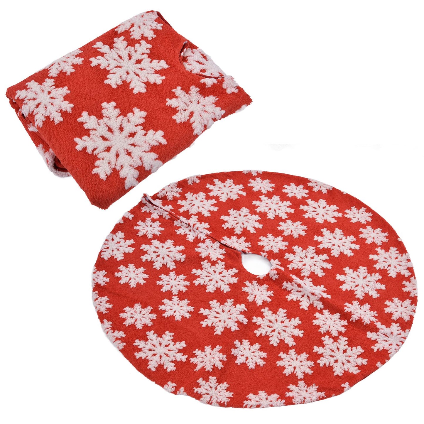 Christmas Tree Skirt White Snowflake Pattern Xmas Tree Mat for Holiday Party Decorations122cm/48.0in V1294-YM0523-3115210224011