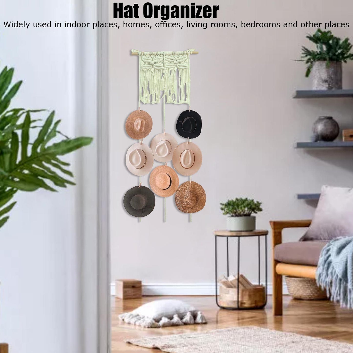 Boho Hat Wall Hanging Rack Cotton Rope Woven Bohemian Caps Holder for Home Office StudioType A V1294-YM0523-3115210224911