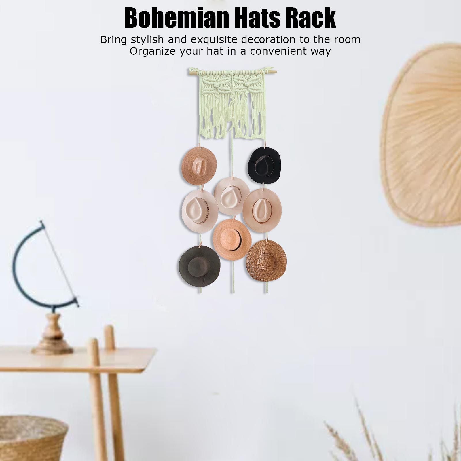 Boho Hat Wall Hanging Rack Cotton Rope Woven Bohemian Caps Holder for Home Office StudioType A V1294-YM0523-3115210224911