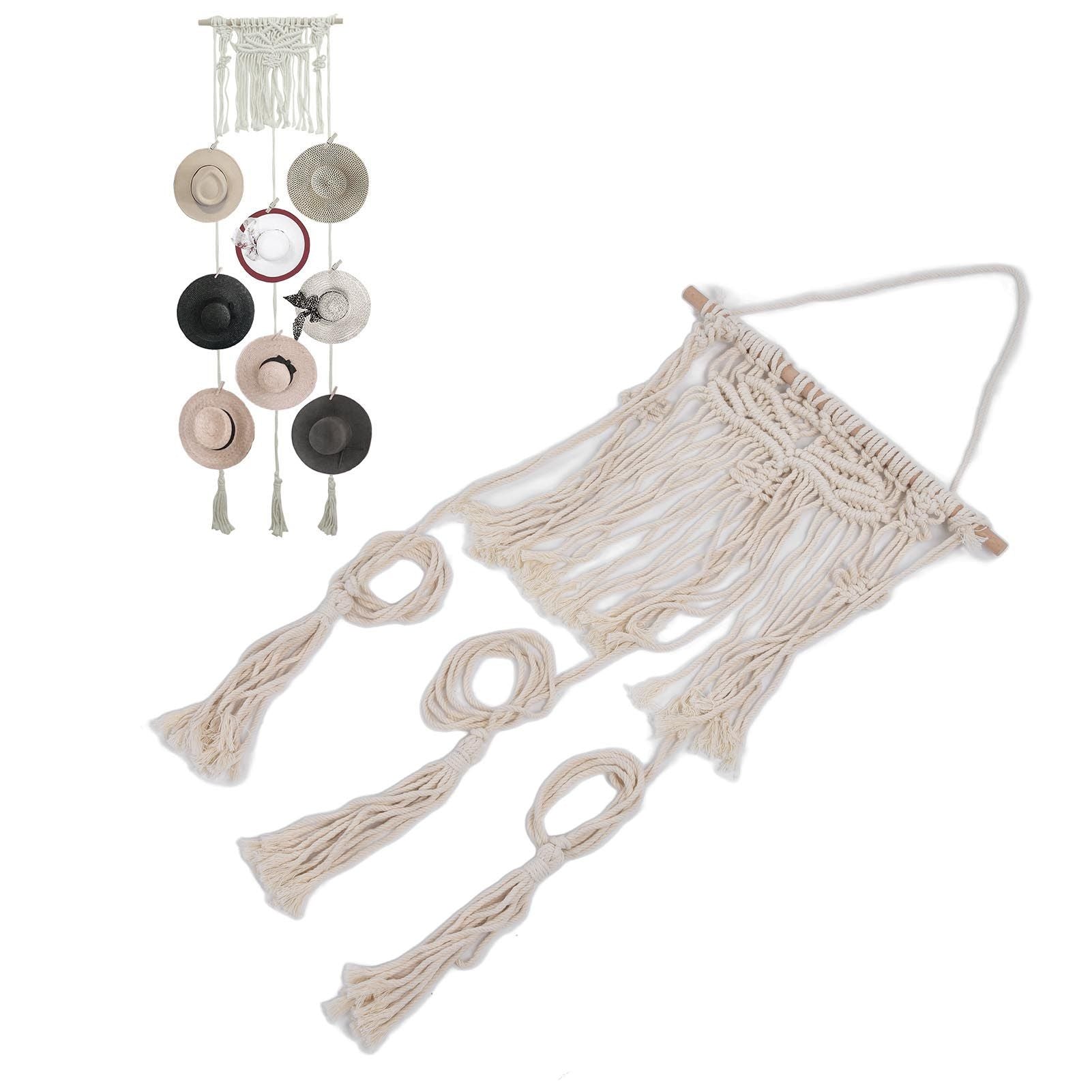 Boho Hat Wall Hanging Rack Cotton Rope Woven Bohemian Caps Holder for Home Office StudioType B V1294-YM0523-3115210224912