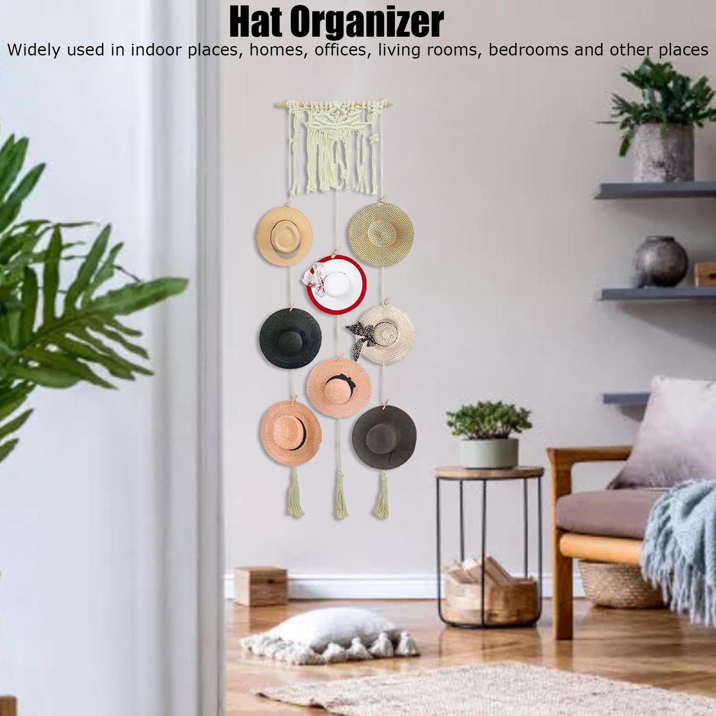 Boho Hat Wall Hanging Rack Cotton Rope Woven Bohemian Caps Holder for Home Office StudioType B V1294-YM0523-3115210224912