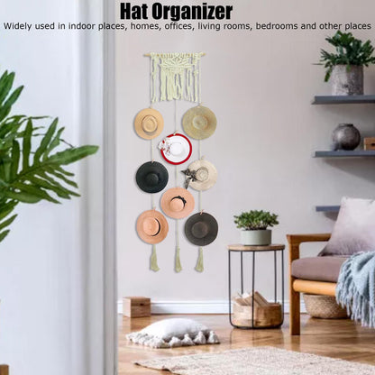 Boho Hat Wall Hanging Rack Cotton Rope Woven Bohemian Caps Holder for Home Office StudioType B V1294-YM0523-3115210224912