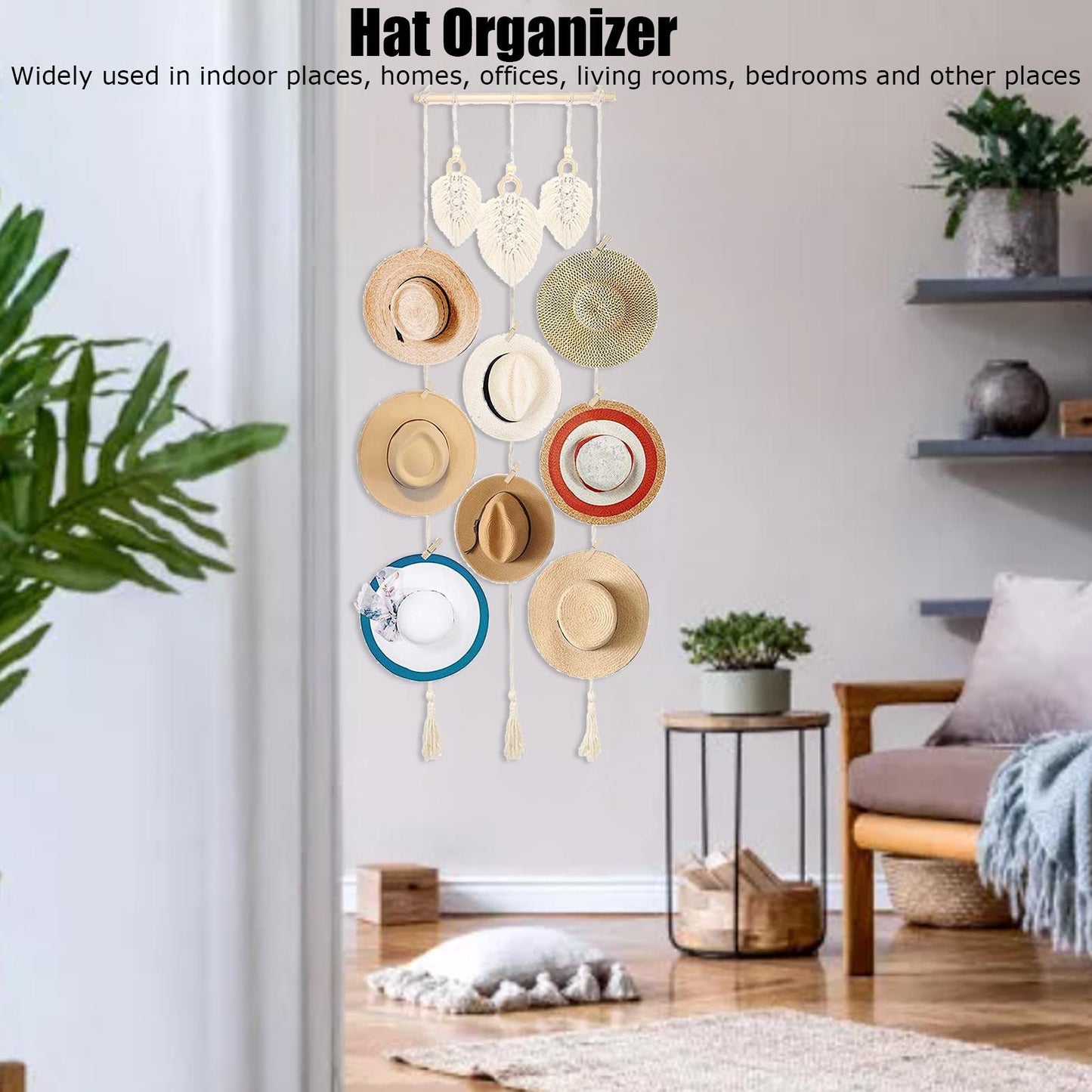 Boho Hat Wall Hanging Rack Cotton Rope Woven Bohemian Caps Holder for Home Office StudioType D V1294-YM0523-3115210224914