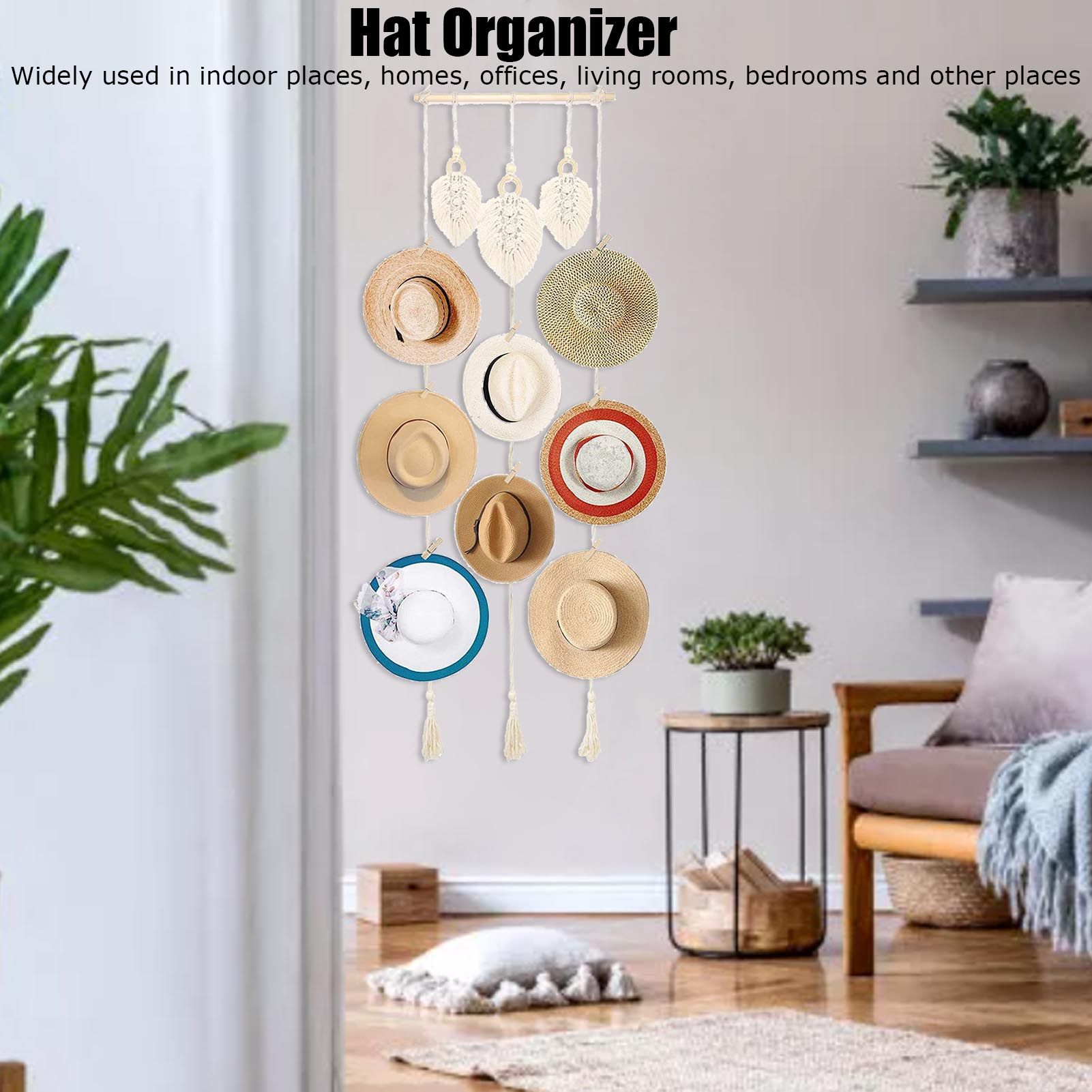 Boho Hat Wall Hanging Rack Cotton Rope Woven Bohemian Caps Holder for Home Office StudioType D V1294-YM0523-3115210224914