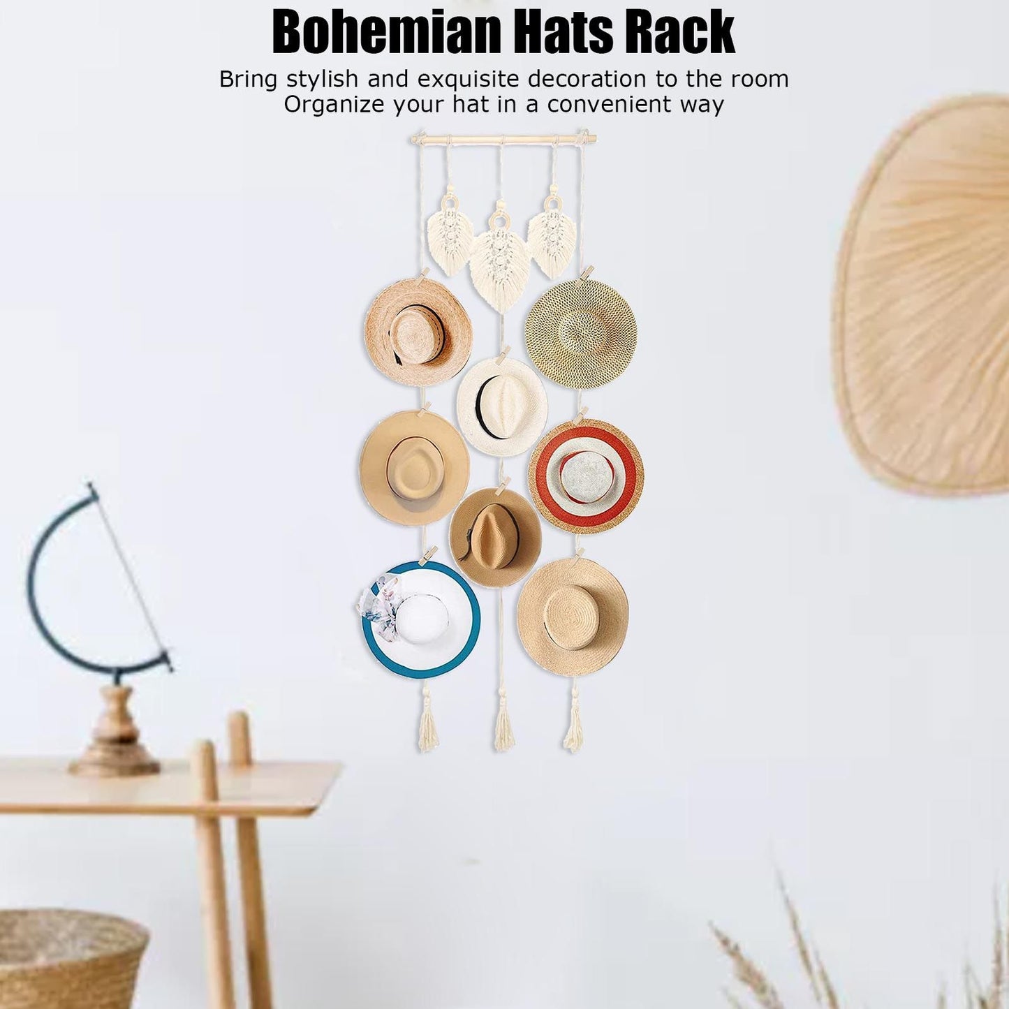 Boho Hat Wall Hanging Rack Cotton Rope Woven Bohemian Caps Holder for Home Office StudioType D V1294-YM0523-3115210224914
