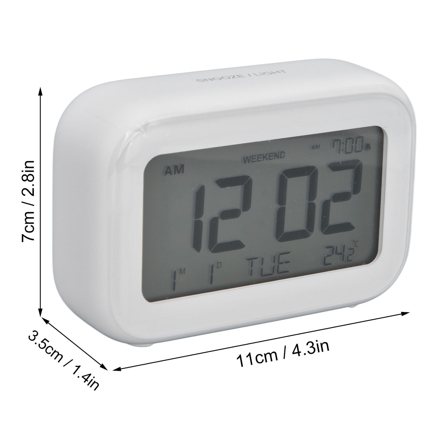 Mini Digital Alarm Clock with LCD Screen Snooze Function 12H 24H Formats for Bedroom Travel Office White V1294-YM0523-3115210226511