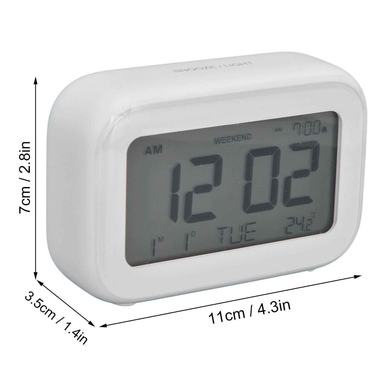 Mini Digital Alarm Clock with LCD Screen Snooze Function 12H 24H Formats for Bedroom Travel Office White V1294-YM0523-3115210226511
