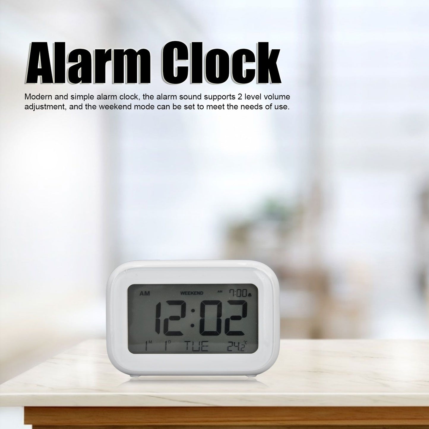 Mini Digital Alarm Clock with LCD Screen Snooze Function 12H 24H Formats for Bedroom Travel Office White V1294-YM0523-3115210226511