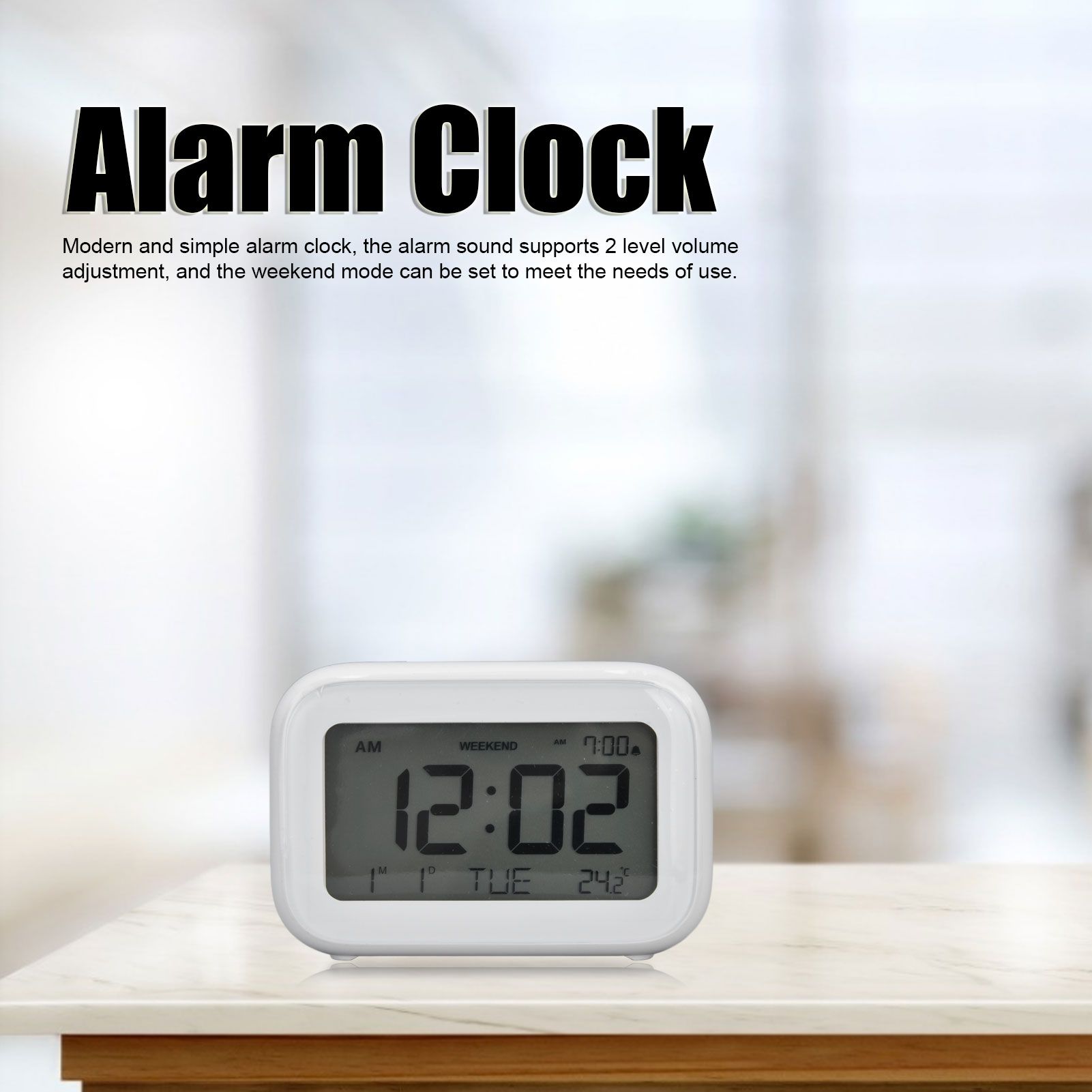 Mini Digital Alarm Clock with LCD Screen Snooze Function 12H 24H Formats for Bedroom Travel Office White V1294-YM0523-3115210226511