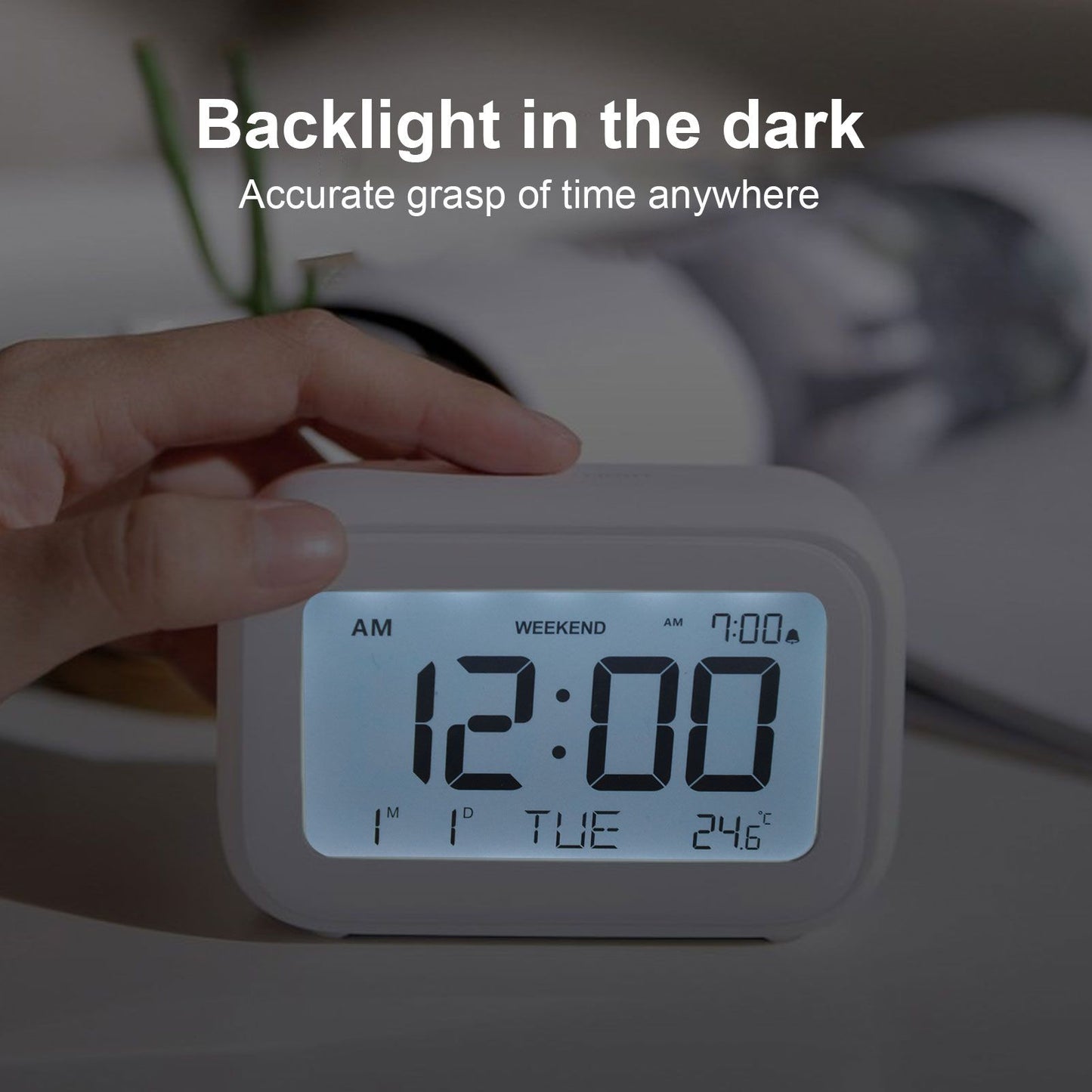 Mini Digital Alarm Clock with LCD Screen Snooze Function 12H 24H Formats for Bedroom Travel Office White V1294-YM0523-3115210226511