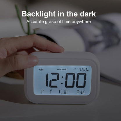 Mini Digital Alarm Clock with LCD Screen Snooze Function 12H 24H Formats for Bedroom Travel Office White V1294-YM0523-3115210226511