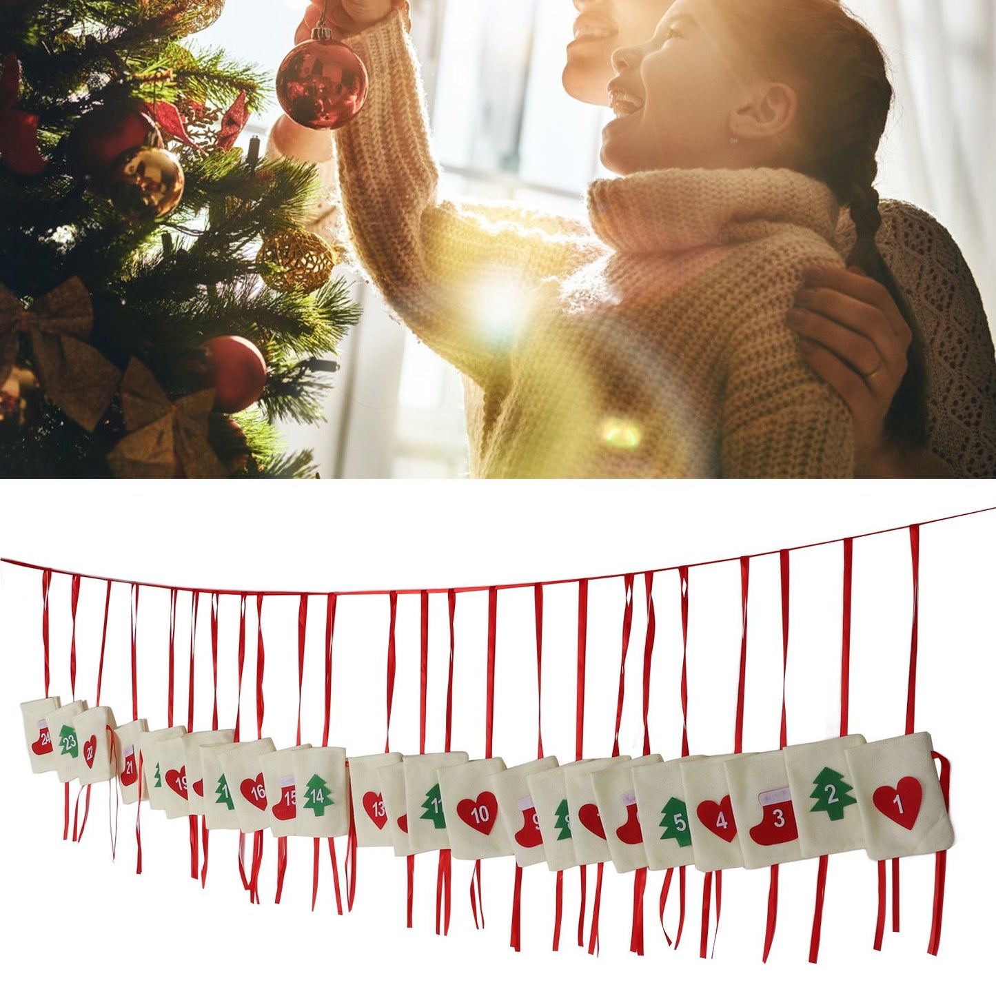Christmas Advent Calendar Bags Hanging 24 Days Countdown Calendar Pocket for Party Celebration Decoration V1294-YM0523-3115210230311