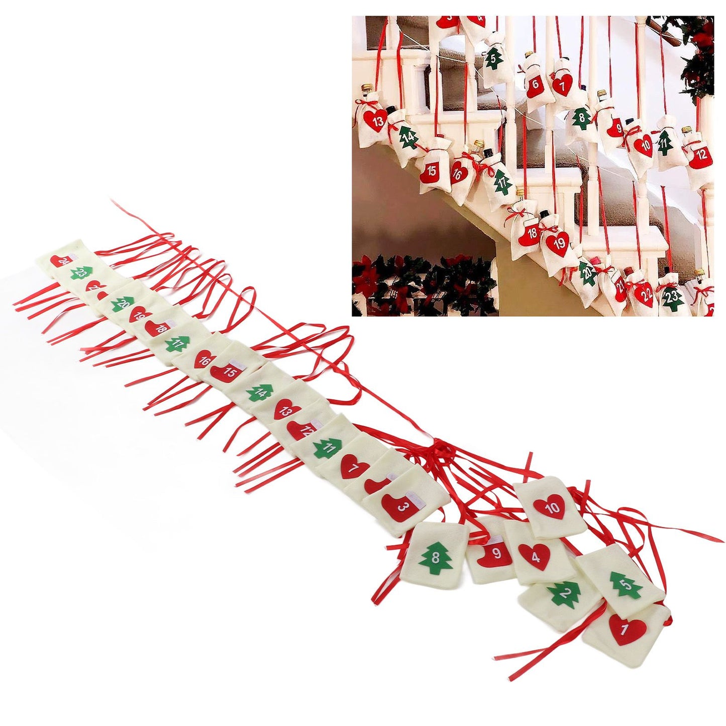 Christmas Advent Calendar Bags Hanging 24 Days Countdown Calendar Pocket for Party Celebration Decoration V1294-YM0523-3115210230311