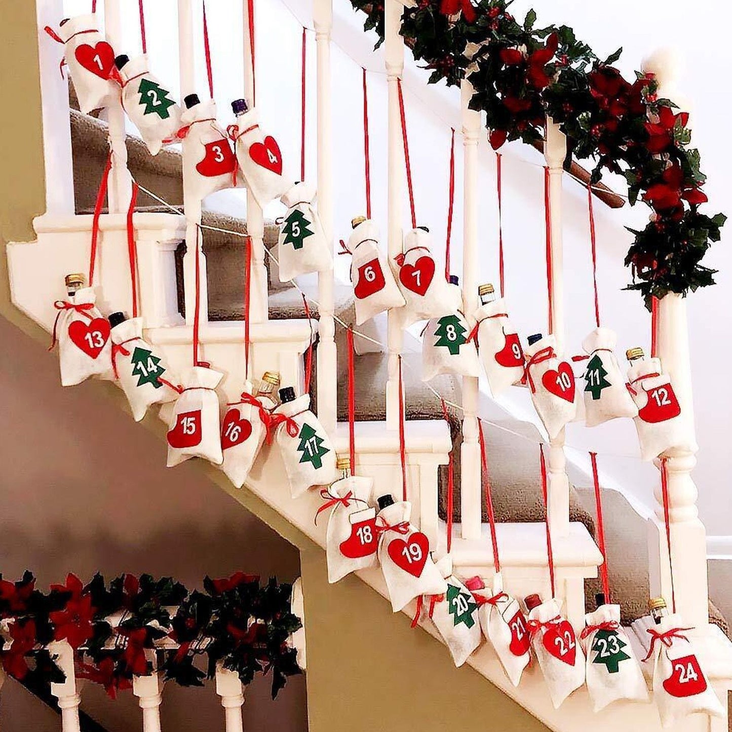 Christmas Advent Calendar Bags Hanging 24 Days Countdown Calendar Pocket for Party Celebration Decoration V1294-YM0523-3115210230311