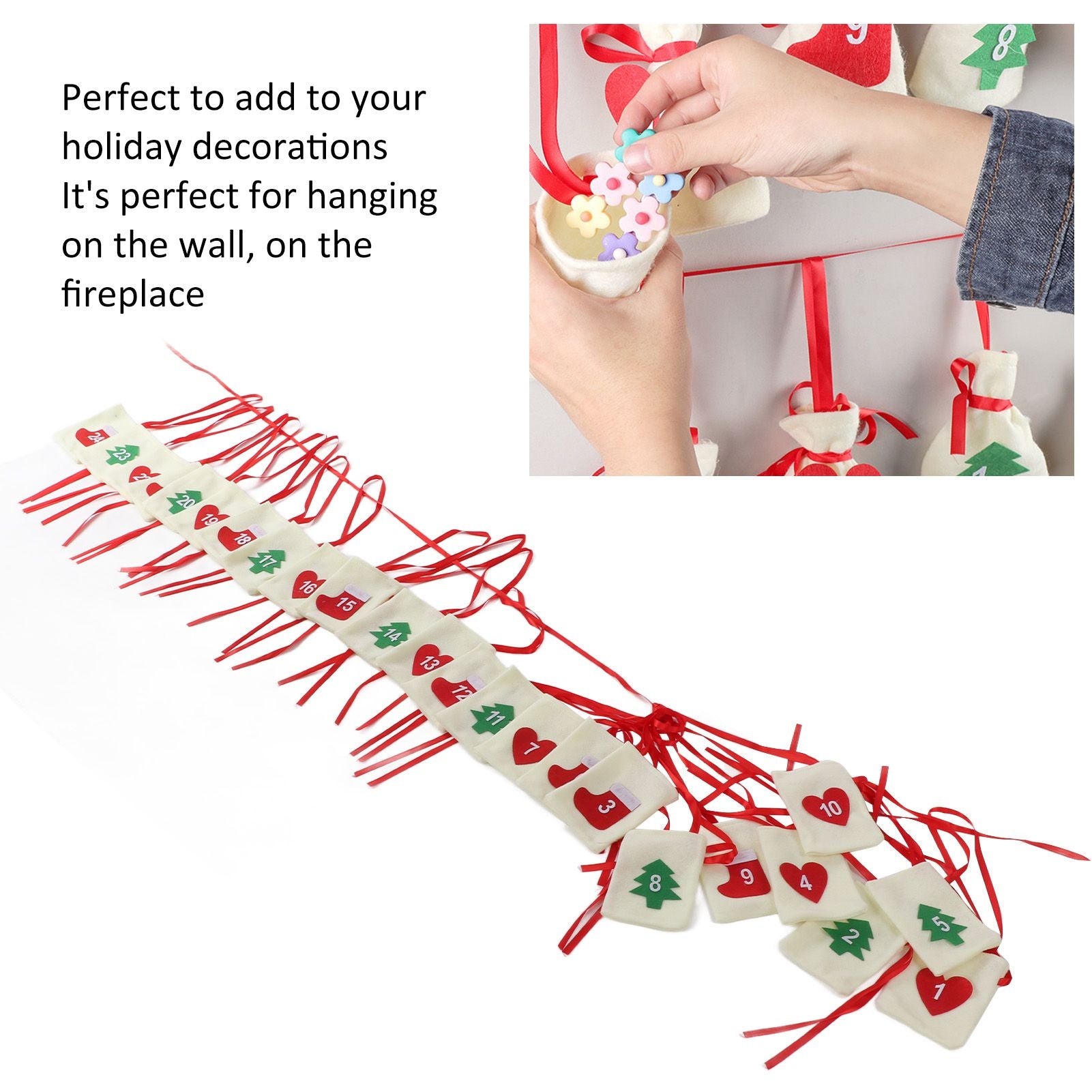Christmas Advent Calendar Bags Hanging 24 Days Countdown Calendar Pocket for Party Celebration Decoration V1294-YM0523-3115210230311