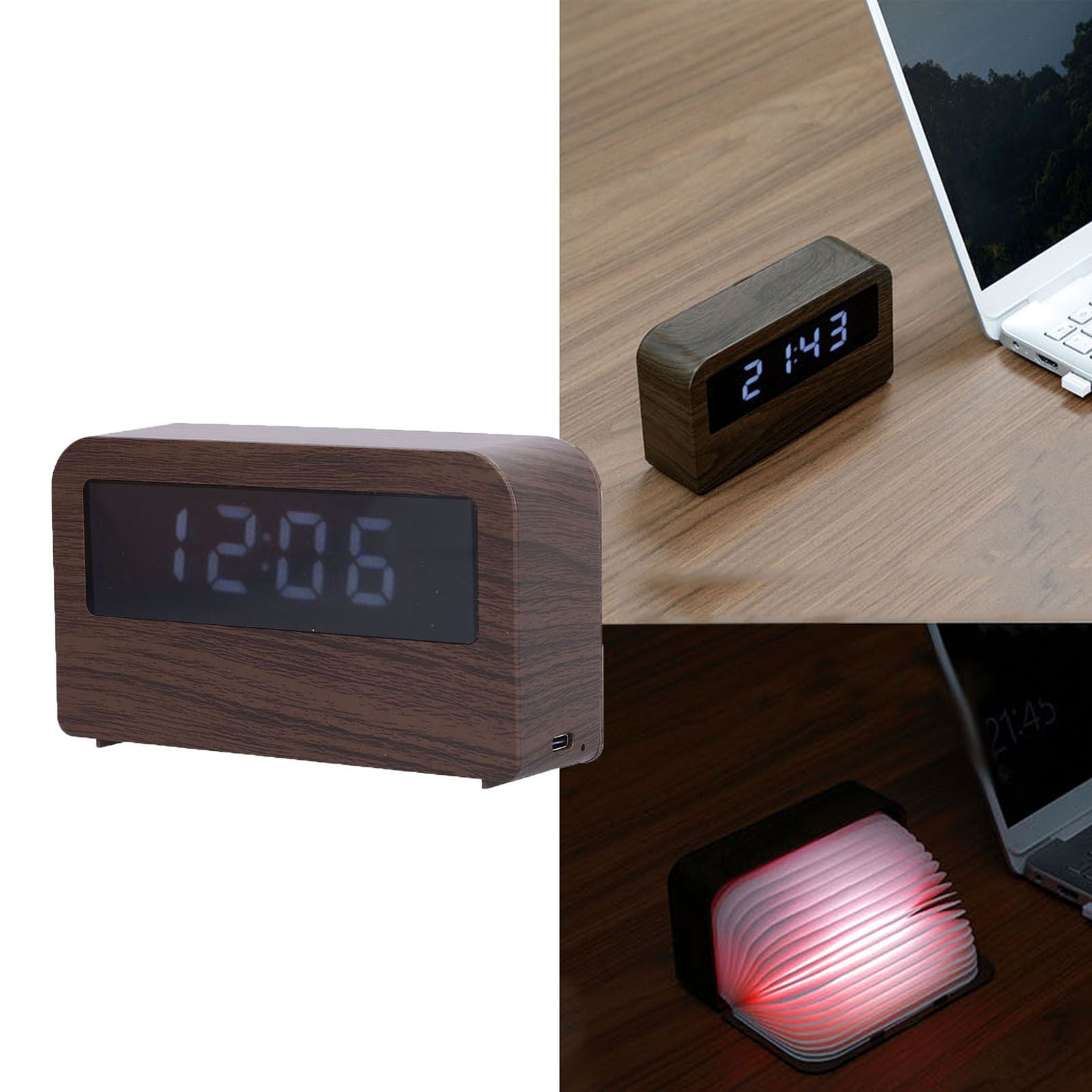 Wooden Clock Multifunctional Digital Backlight Environmental Friendly Compact Design Night LightWood Grain V1294-YM0523-3115210230812