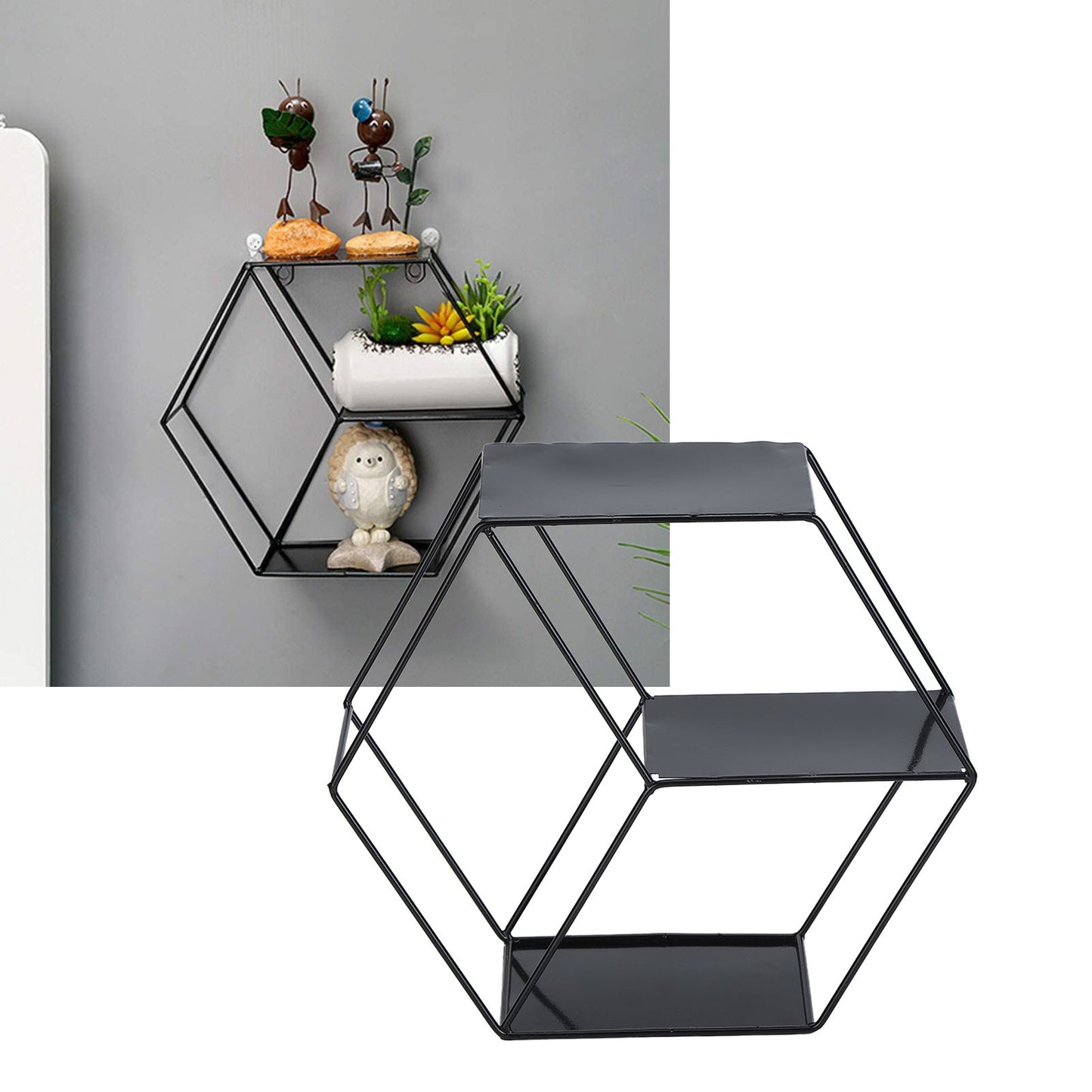 Hex Shelves Simple Wrought Iron Hexagonal Bedroom Living Room Office Wall Shelf DecorationBlack V1294-YM0523-3115210232211