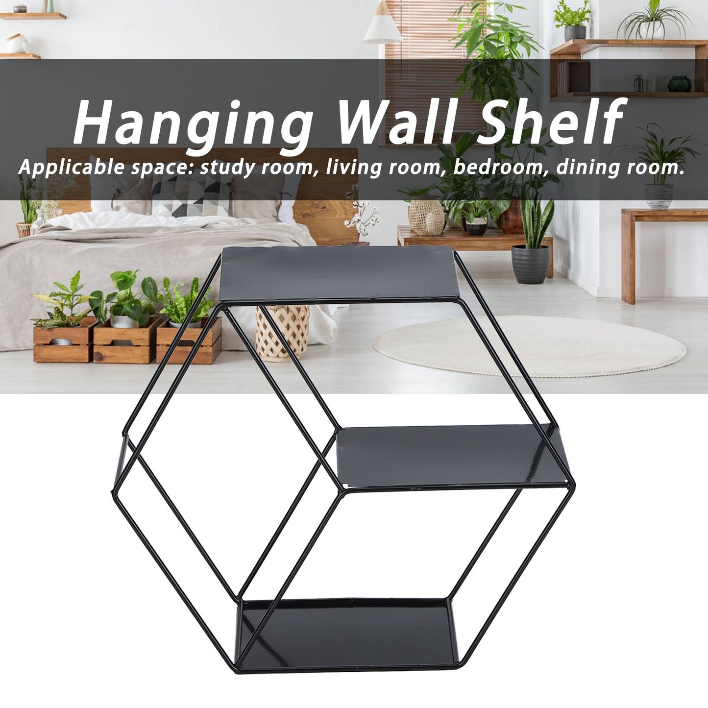 Hex Shelves Simple Wrought Iron Hexagonal Bedroom Living Room Office Wall Shelf DecorationBlack V1294-YM0523-3115210232211