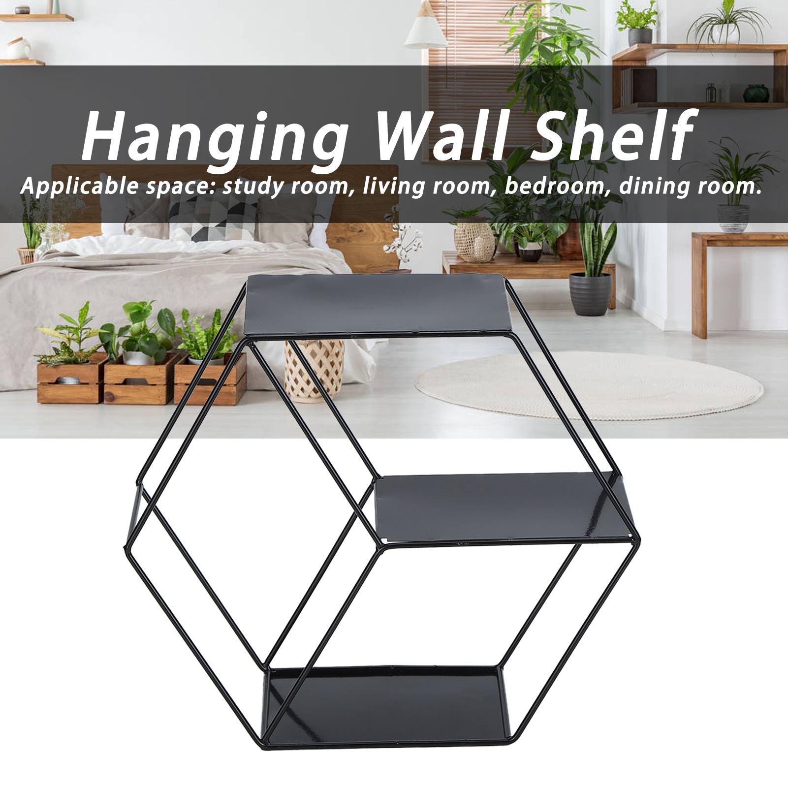 Hex Shelves Simple Wrought Iron Hexagonal Bedroom Living Room Office Wall Shelf DecorationBlack V1294-YM0523-3115210232211