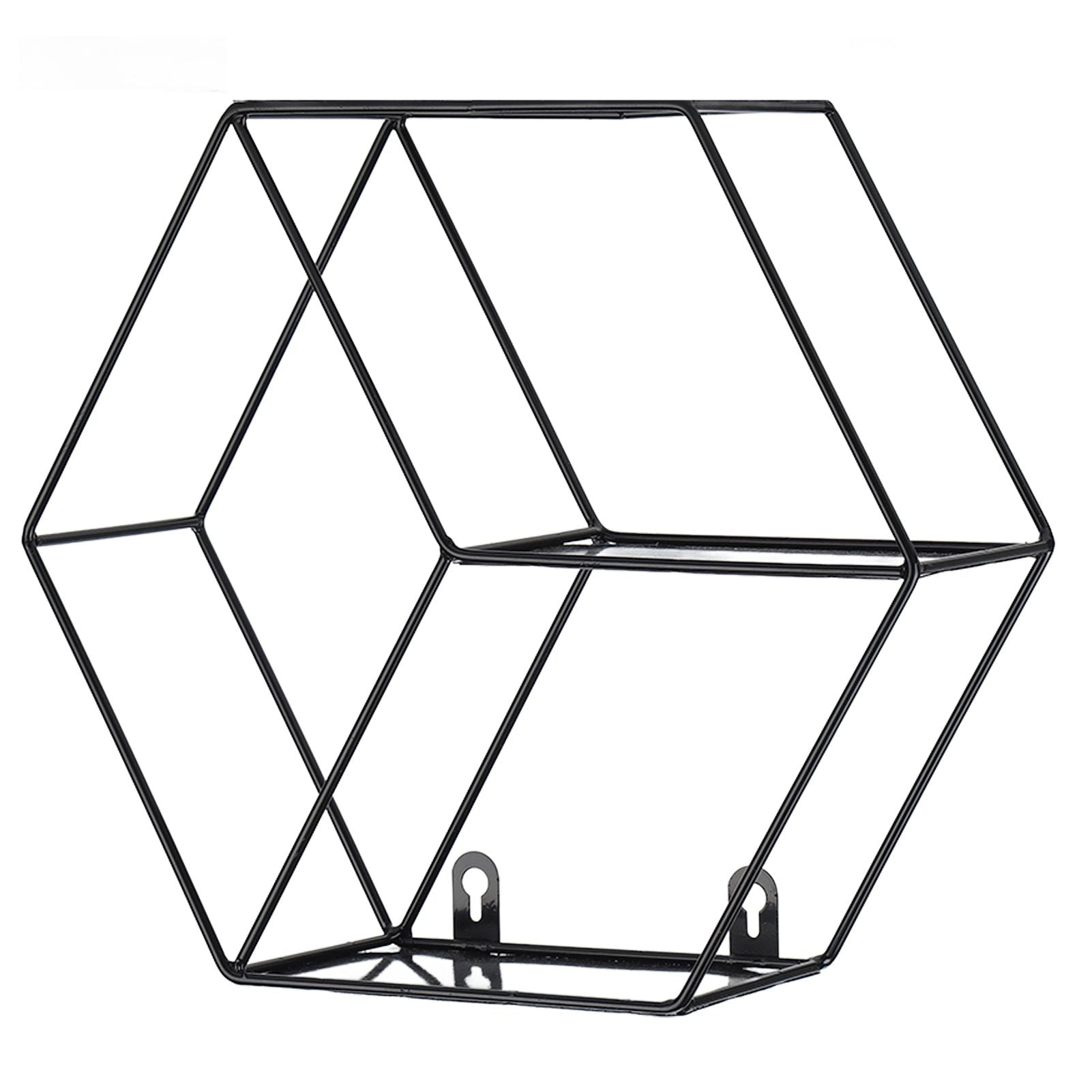 Hex Shelves Simple Wrought Iron Hexagonal Bedroom Living Room Office Wall Shelf DecorationBlack V1294-YM0523-3115210232211