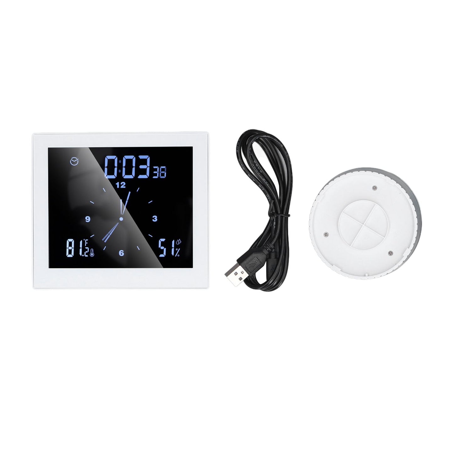 5in Wall Shower Clock Digital Timer Alarm Temperature Humidity Display Waterproof for Home BathroomWhite V1294-YM0523-3115210234511