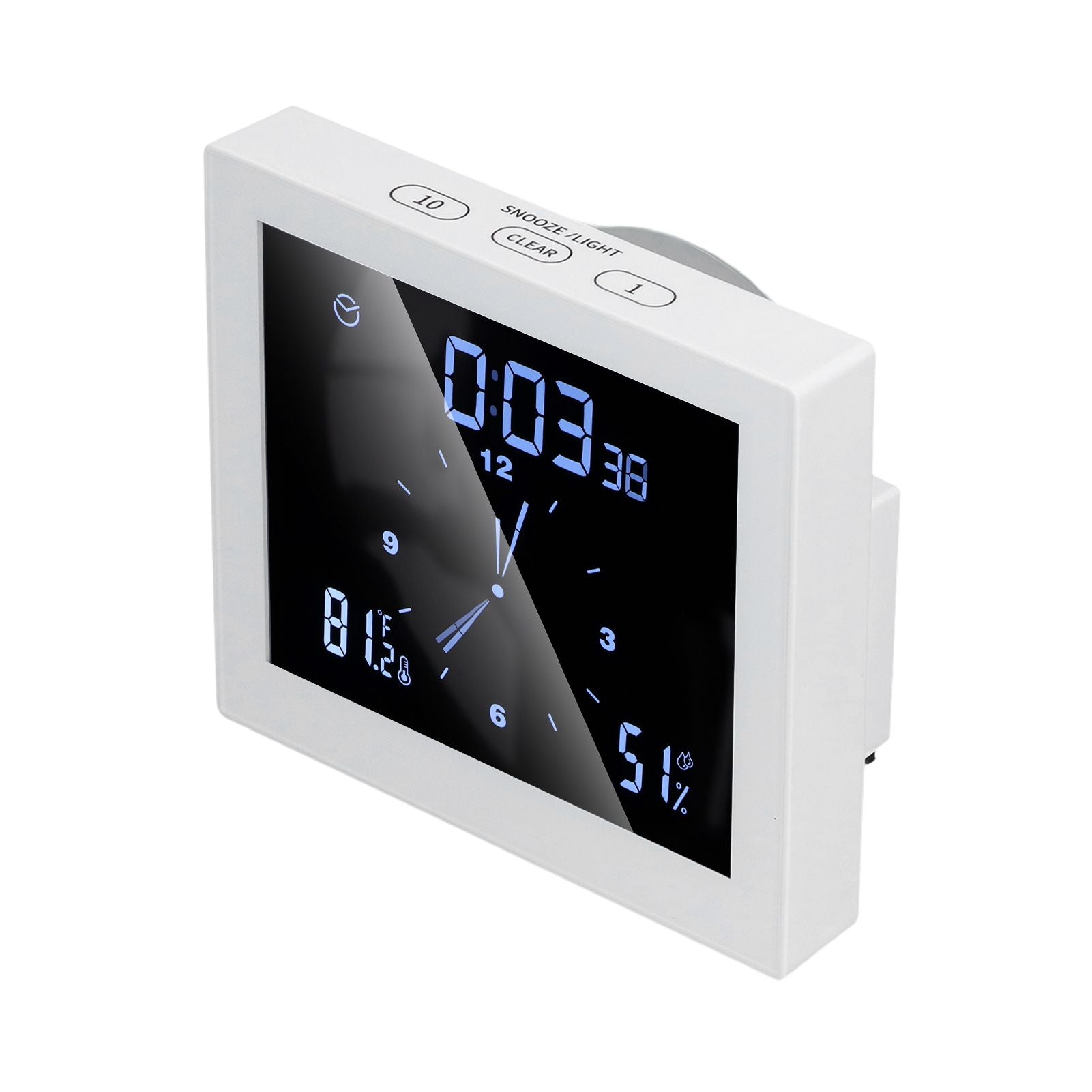 5in Wall Shower Clock Digital Timer Alarm Temperature Humidity Display Waterproof for Home BathroomWhite V1294-YM0523-3115210234511
