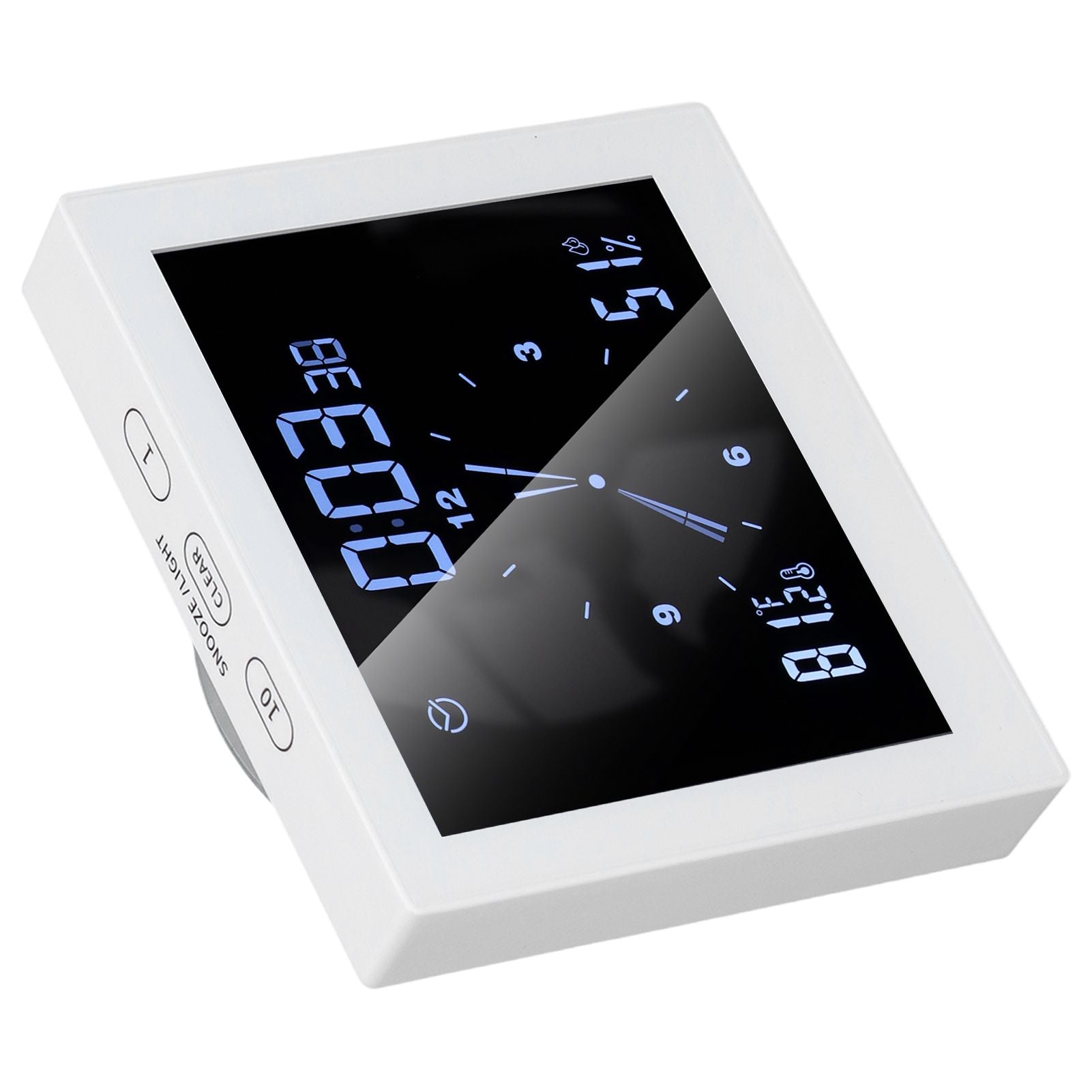 5in Wall Shower Clock Digital Timer Alarm Temperature Humidity Display Waterproof for Home BathroomWhite V1294-YM0523-3115210234511