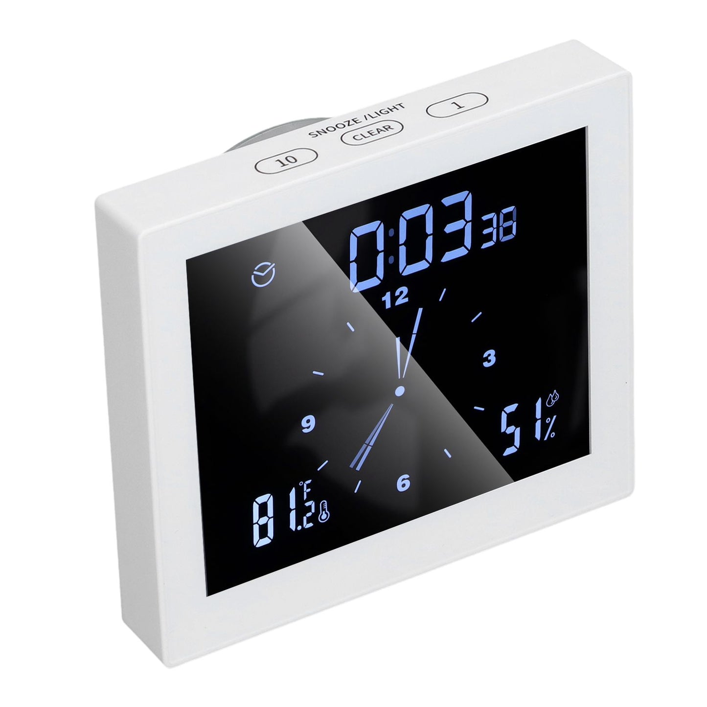 5in Wall Shower Clock Digital Timer Alarm Temperature Humidity Display Waterproof for Home BathroomWhite V1294-YM0523-3115210234511