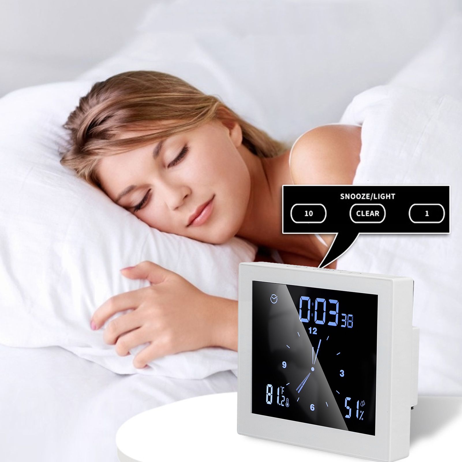 5in Wall Shower Clock Digital Timer Alarm Temperature Humidity Display Waterproof for Home BathroomWhite V1294-YM0523-3115210234511