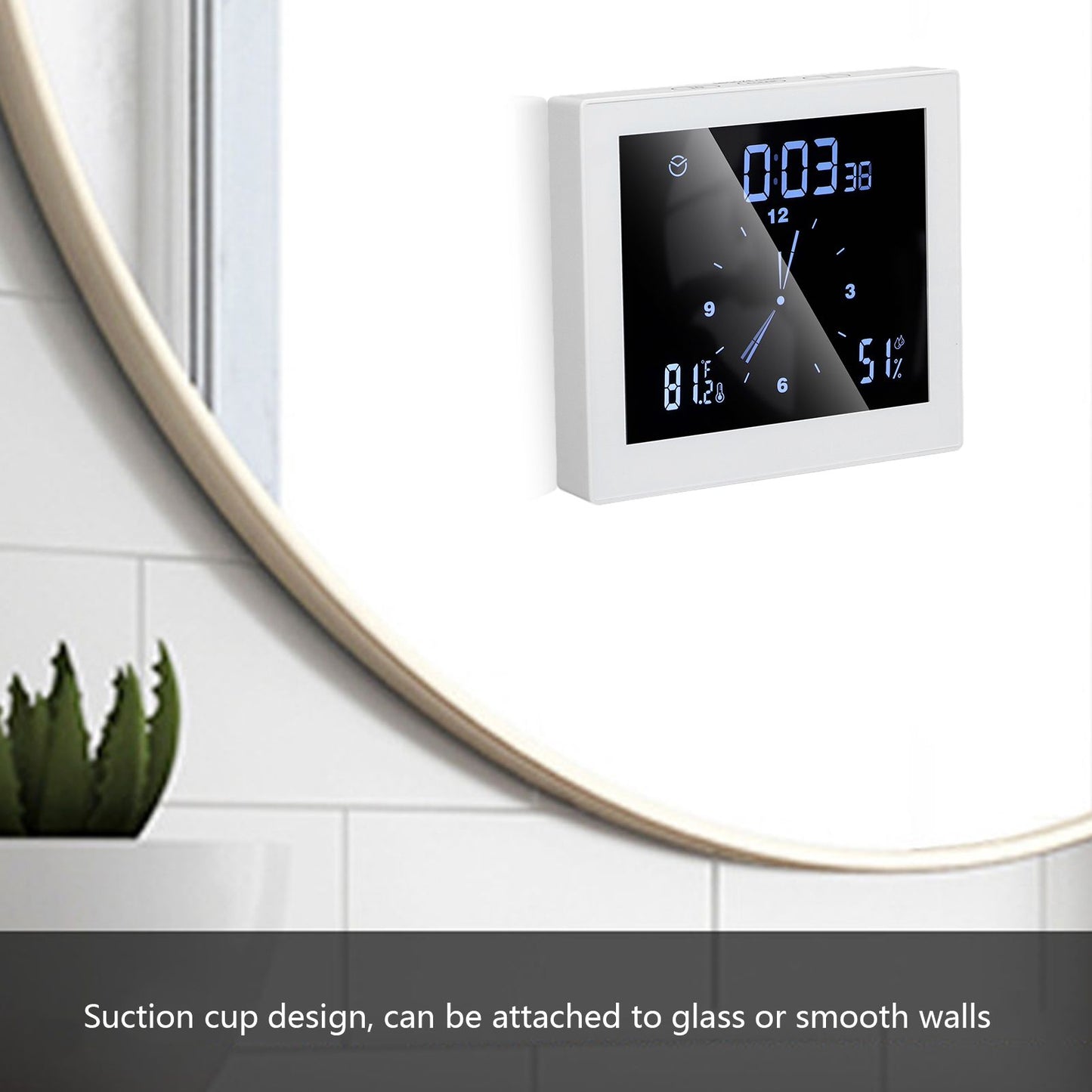 5in Wall Shower Clock Digital Timer Alarm Temperature Humidity Display Waterproof for Home BathroomWhite V1294-YM0523-3115210234511
