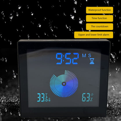5in Wall Shower Clock Digital Timer Alarm Temperature Humidity Display Waterproof for Home BathroomBlack V1294-YM0523-3115210234512