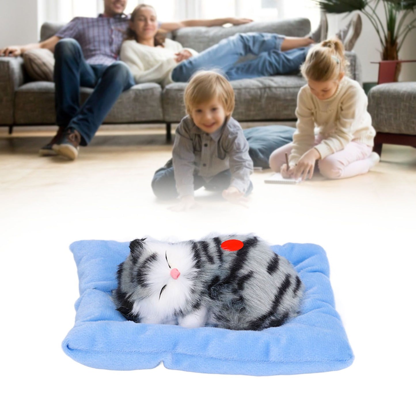 Fake Cats Sleeping Kitten Doll Toy Simulation Sleeping Cat On Pad Interactive Pet Toy with Sound Active V1294-YM0523-3115210235311