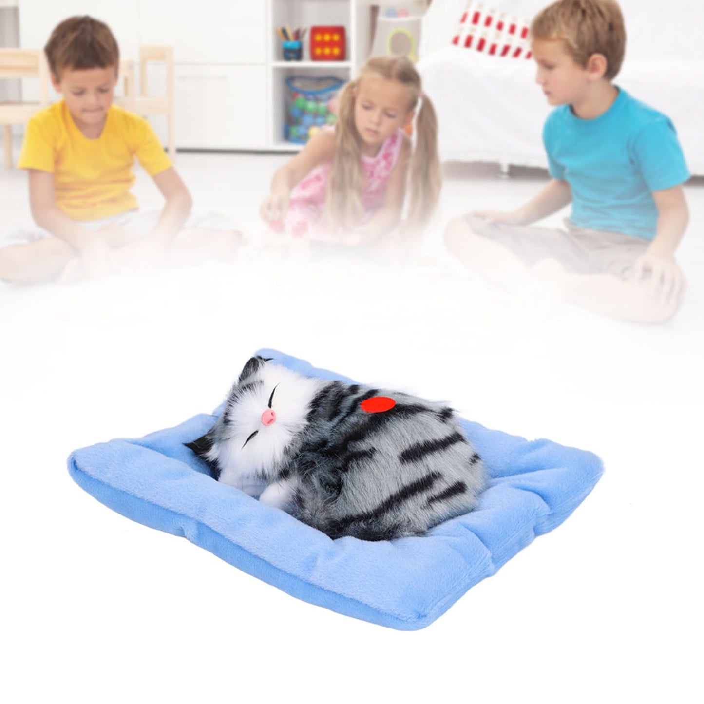 Fake Cats Sleeping Kitten Doll Toy Simulation Sleeping Cat On Pad Interactive Pet Toy with Sound Active V1294-YM0523-3115210235311