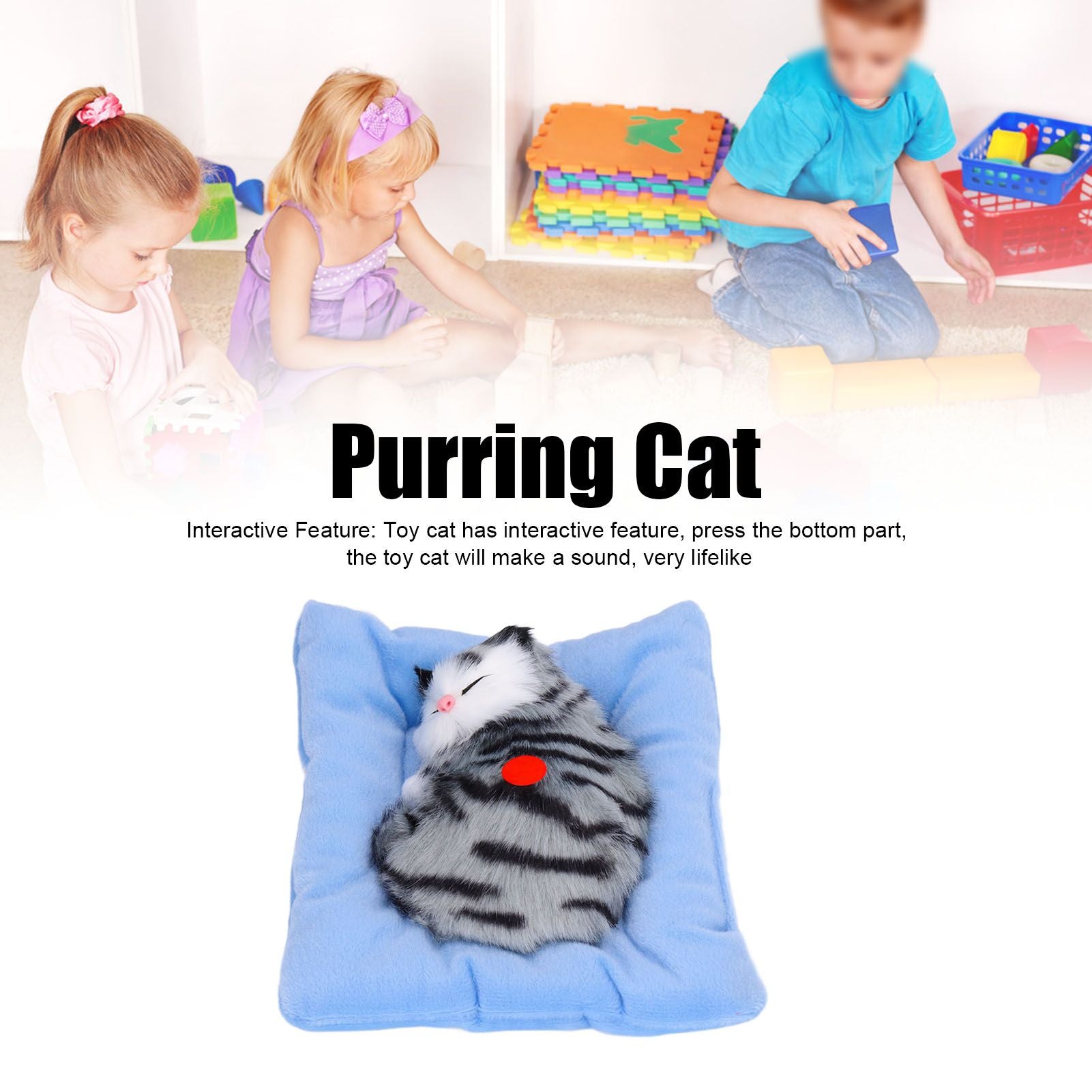 Fake Cats Sleeping Kitten Doll Toy Simulation Sleeping Cat On Pad Interactive Pet Toy with Sound Active V1294-YM0523-3115210235311