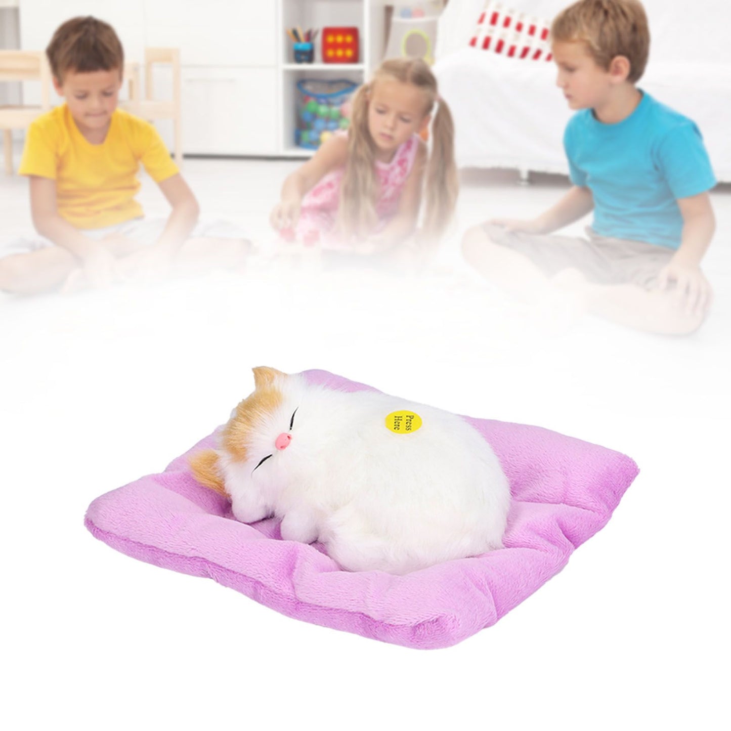 Fake Cats Sleeping Kitten Doll Toy Simulation Sleeping Cat On Pad Interactive Pet Toy with Sound Active V1294-YM0523-3115210235312