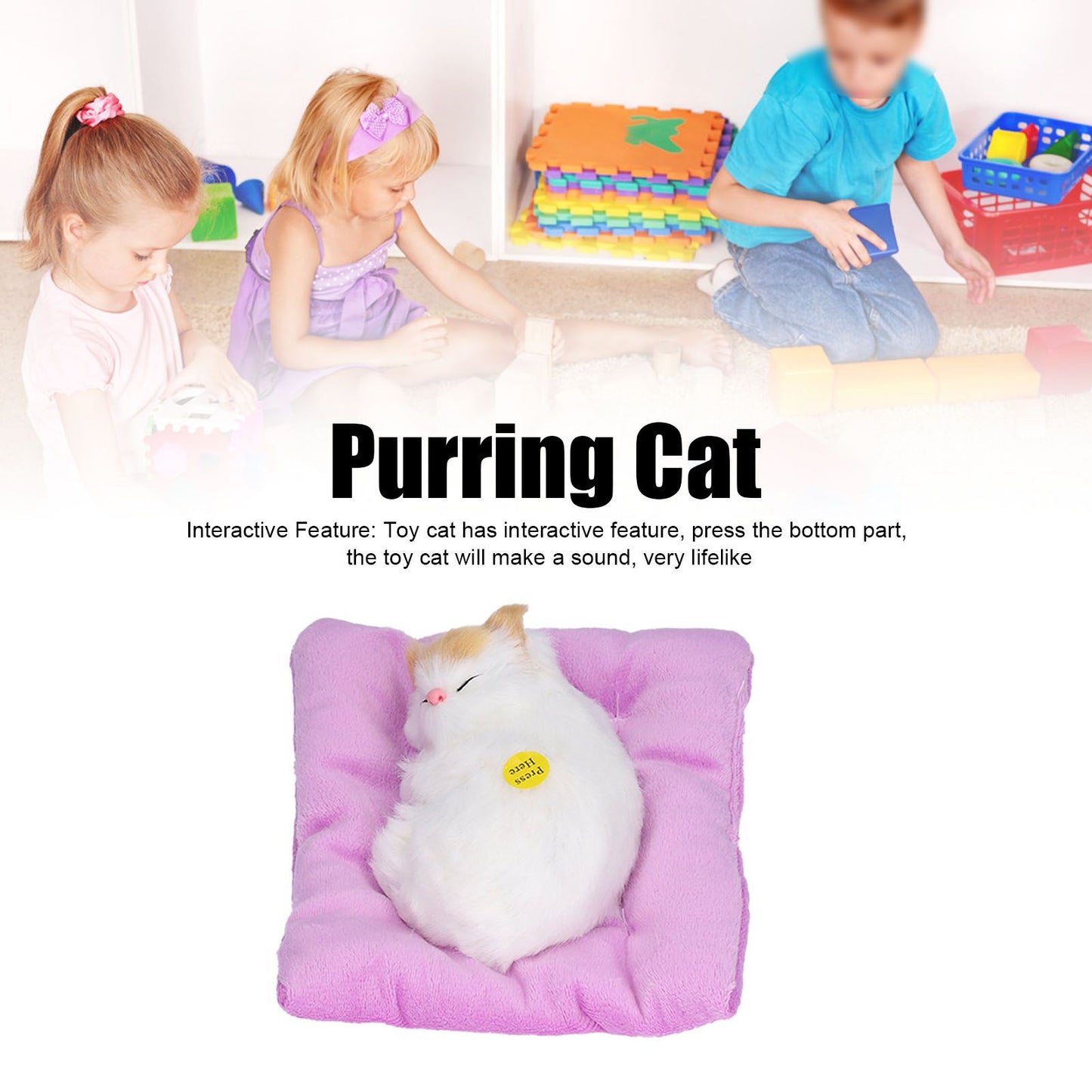 Fake Cats Sleeping Kitten Doll Toy Simulation Sleeping Cat On Pad Interactive Pet Toy with Sound Active V1294-YM0523-3115210235312