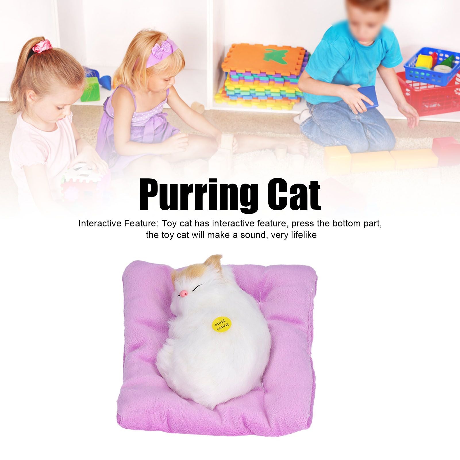 Fake Cats Sleeping Kitten Doll Toy Simulation Sleeping Cat On Pad Interactive Pet Toy with Sound Active V1294-YM0523-3115210235312