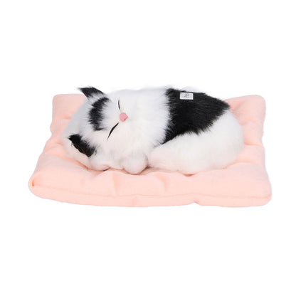 Fake Cats Sleeping Kitten Doll Toy Simulation Sleeping Cat On Pad Interactive Pet Toy with Sound Active V1294-YM0523-3115210235314