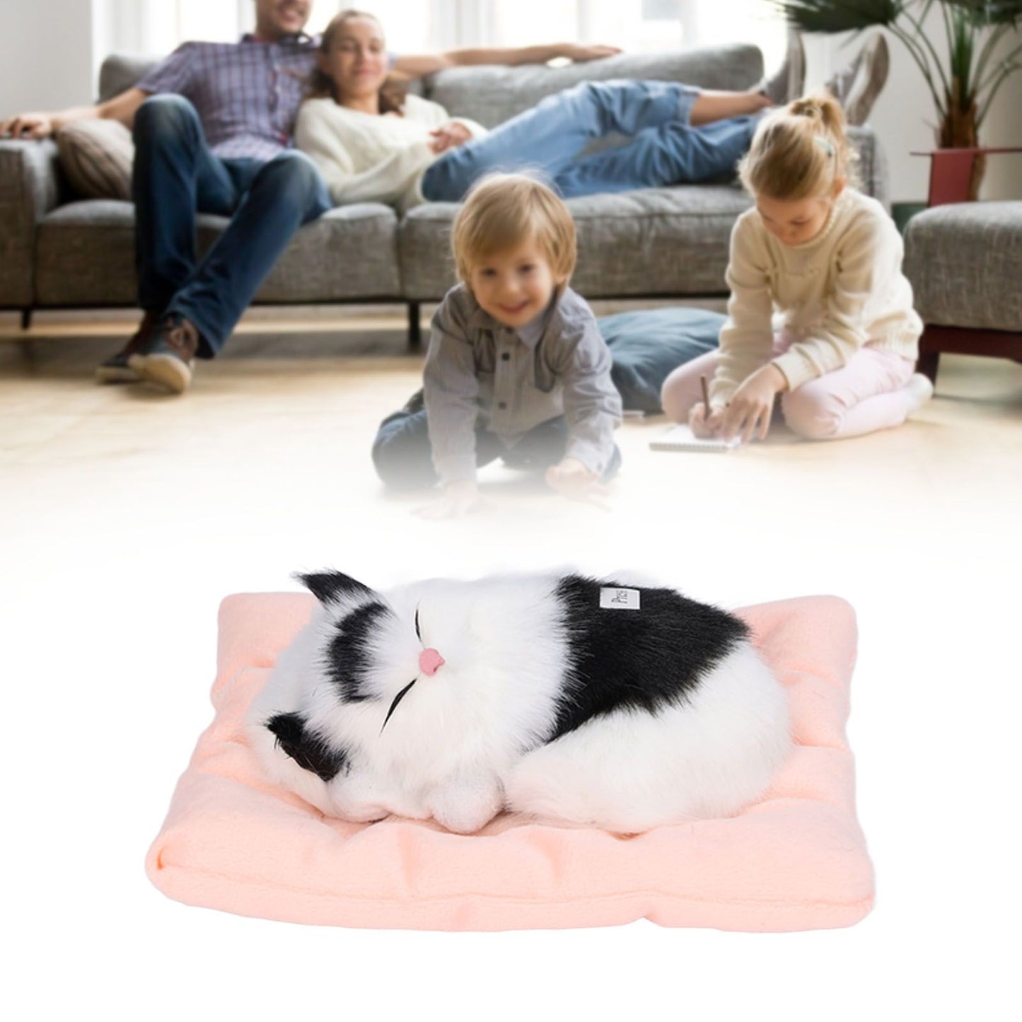 Fake Cats Sleeping Kitten Doll Toy Simulation Sleeping Cat On Pad Interactive Pet Toy with Sound Active V1294-YM0523-3115210235314