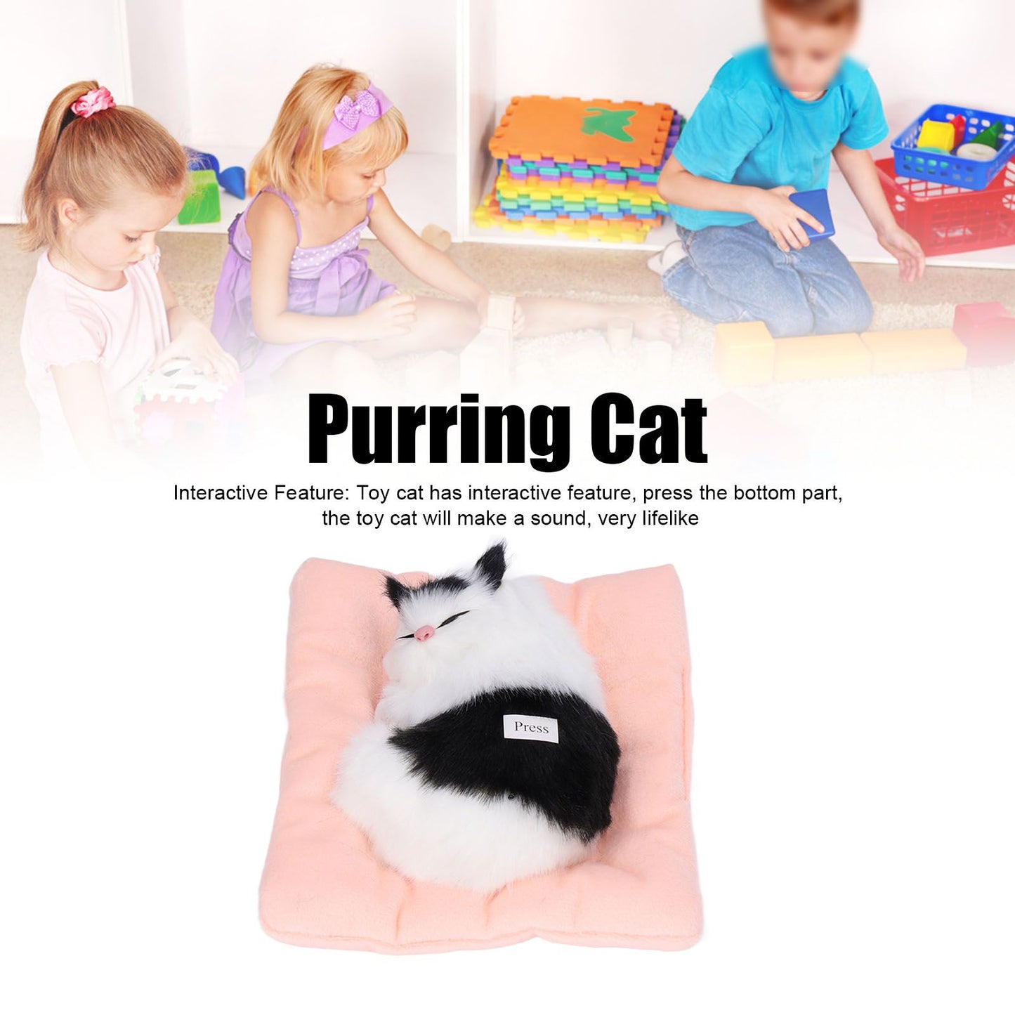 Fake Cats Sleeping Kitten Doll Toy Simulation Sleeping Cat On Pad Interactive Pet Toy with Sound Active V1294-YM0523-3115210235314