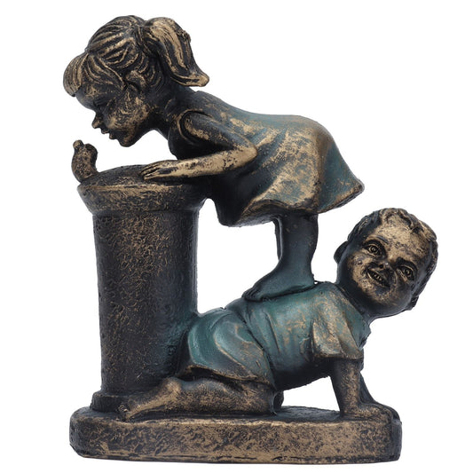 Girl Boy Drink Water Statue Garden Sculpture Resin Courtyard Ornament for Indoor Outdoor Decoration V1294-YM0523-3115210242511