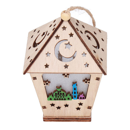 Ramadan Lamp Three Dimensional House Shape Unique Design Hanging Light Wooden Decorative Lamp Crafts Ornaments V1294-YM0523-3115210293911