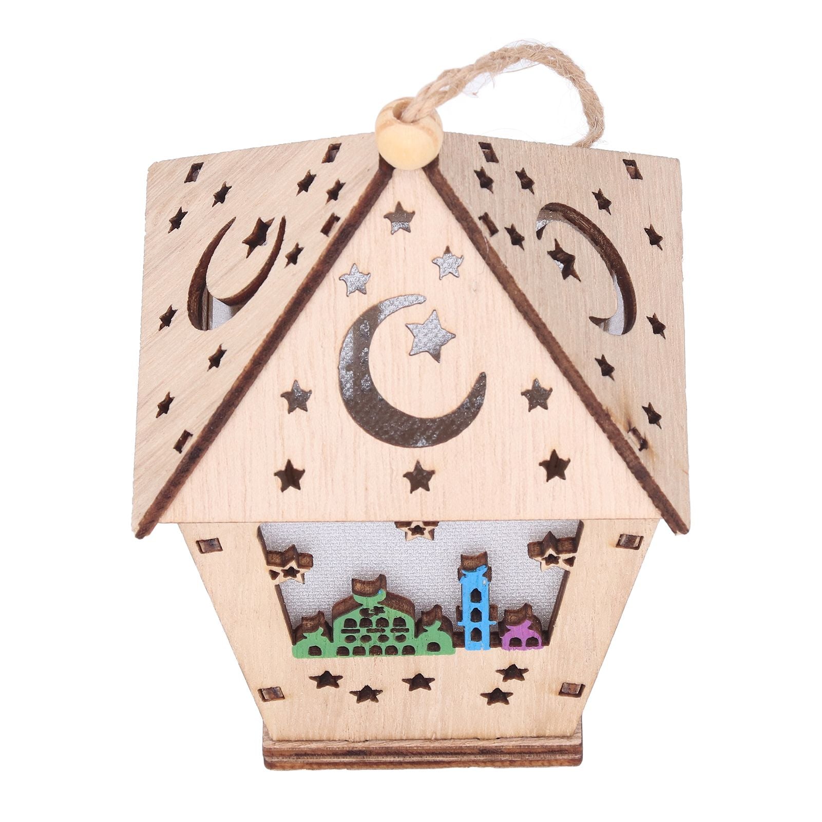 Ramadan Lamp Three Dimensional House Shape Unique Design Hanging Light Wooden Decorative Lamp Crafts Ornaments V1294-YM0523-3115210293911
